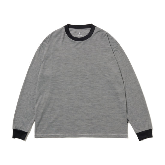 SUMMER WOOL STRIPE L/S T-SHIRT BLACK