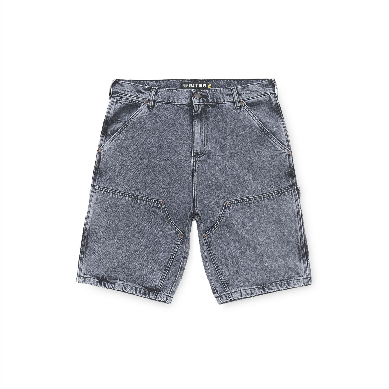 DOUBLE KNEE DENIM SHORTS GREYBLEACH