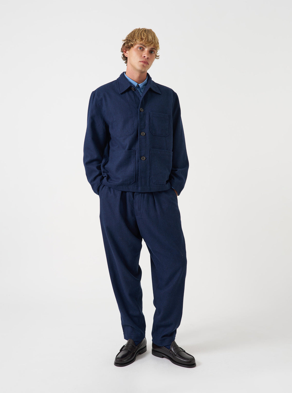 IVES JACKET WOOL HERRINGBONE NAVY