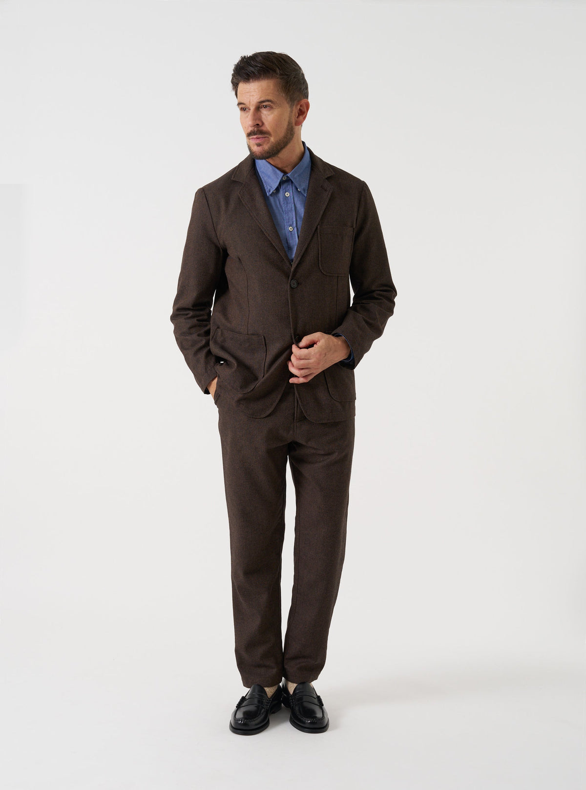 TWO BUTTON JACKET TWEED BROWN