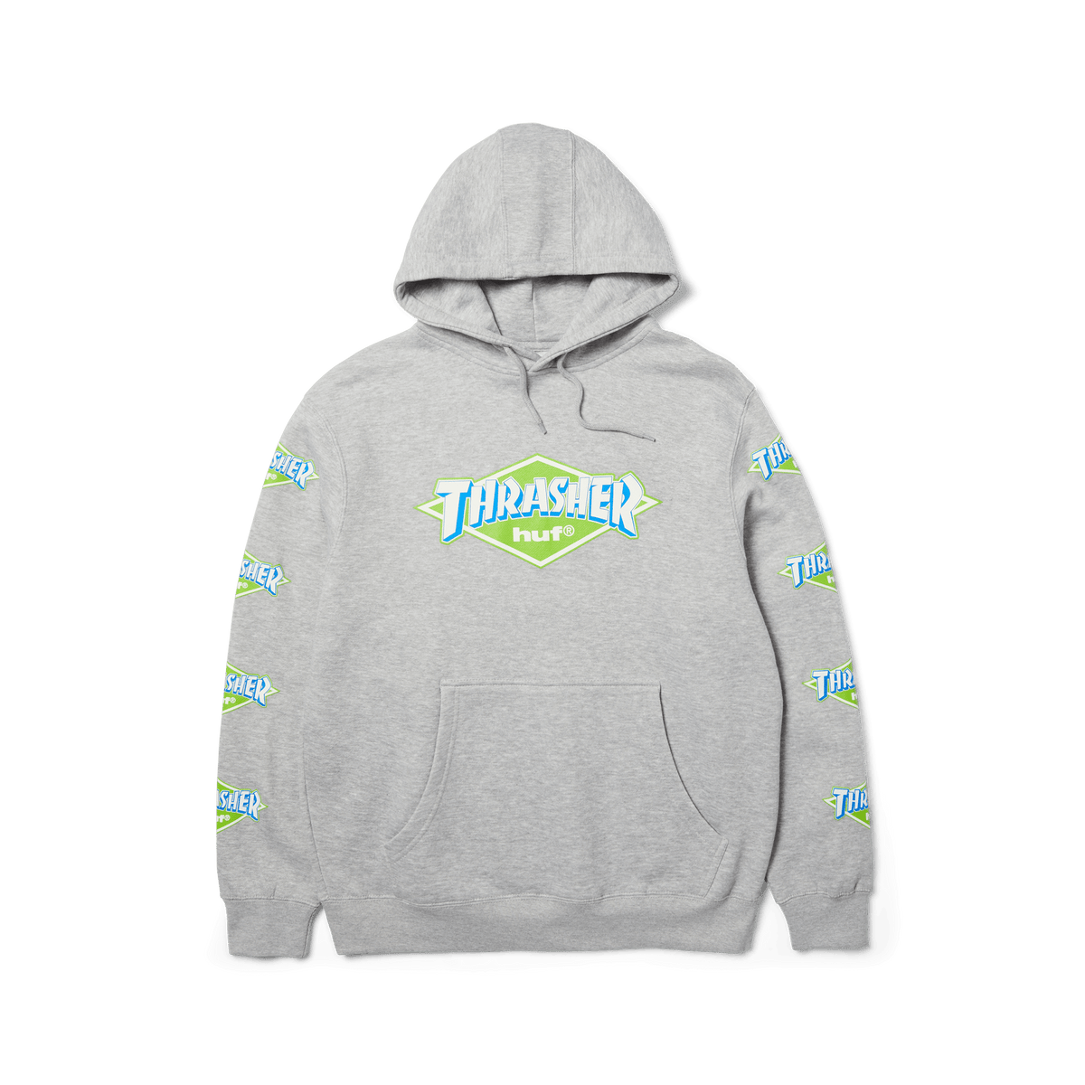 HUF X THRASHER LOGO PO HOODIE HEATHER GREY