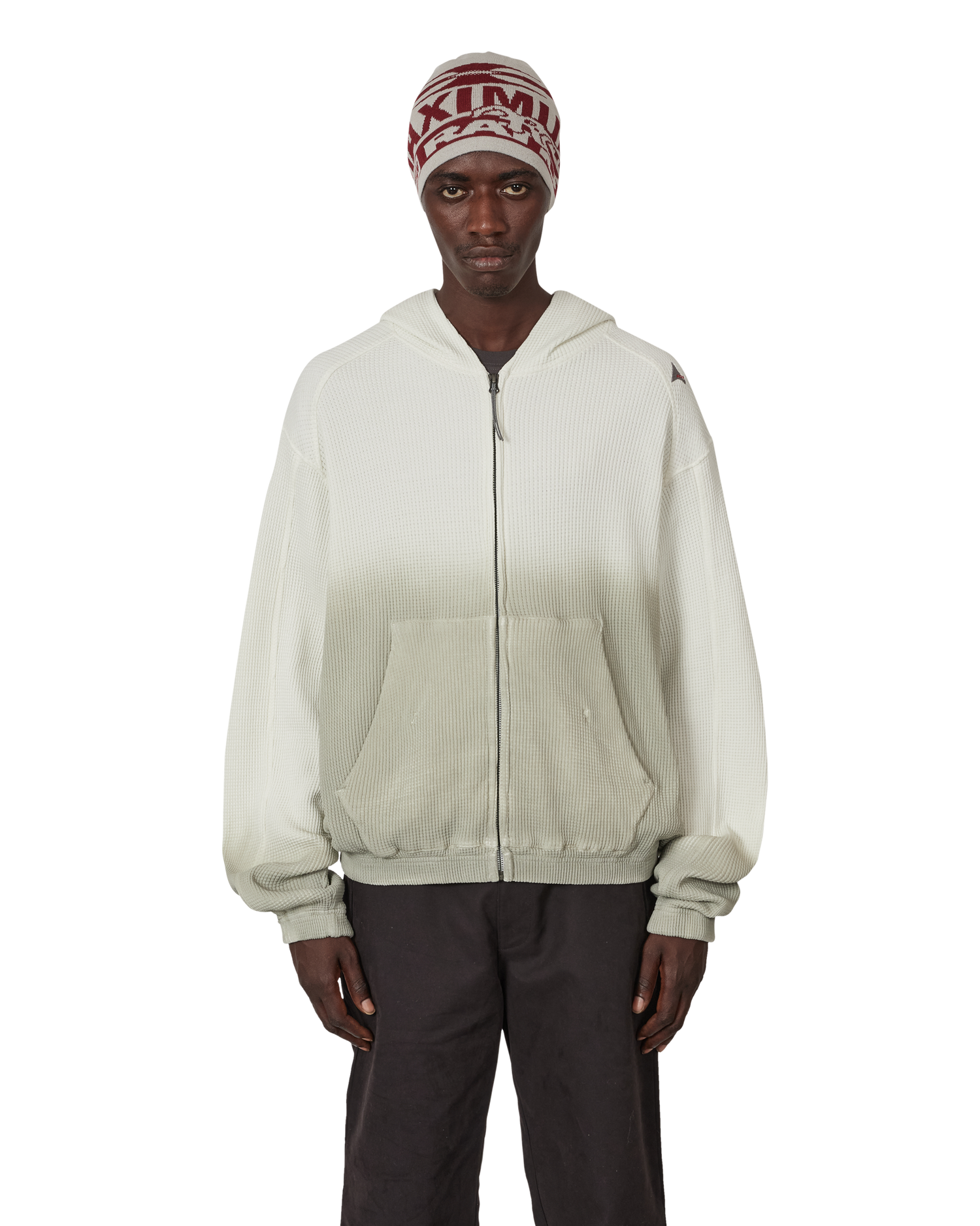 BEE SUN FADED ORGANIC WAFFLE ZIP UP HOODIE DIRTY WHITE