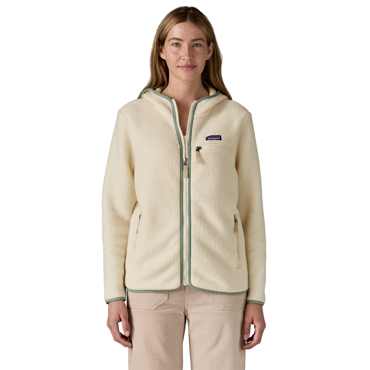 W'S RETRO PILE HOODY NATURAL / ELLWOOD GREEN