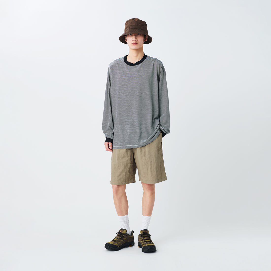 SUMMER WOOL STRIPE L/S T-SHIRT BLACK