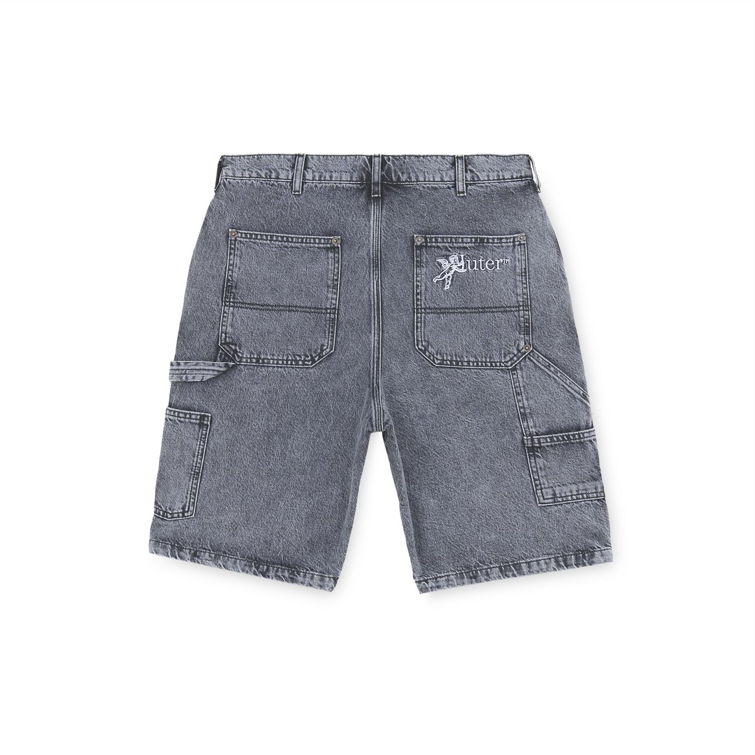 DOUBLE KNEE DENIM SHORTS GREYBLEACH