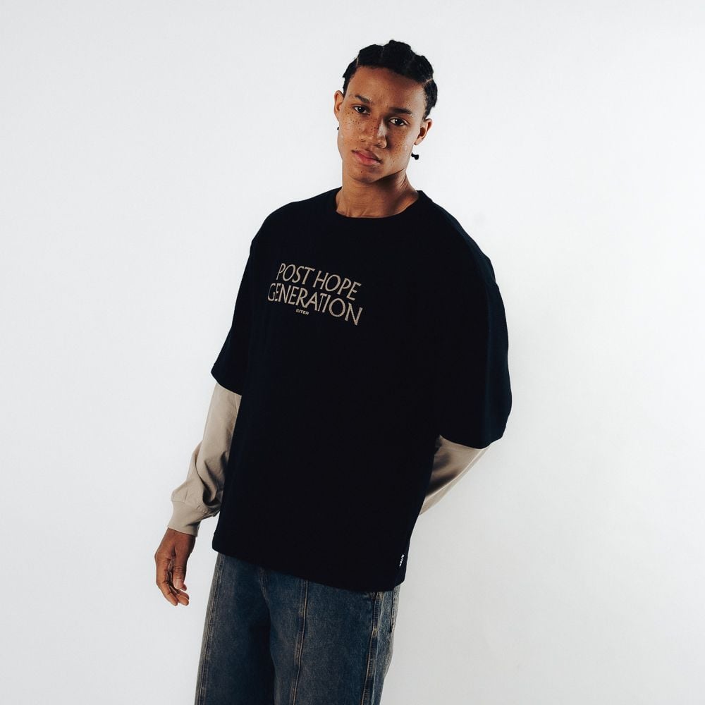 HOPE DOUBLE SLEEVE LS TEE BLACK