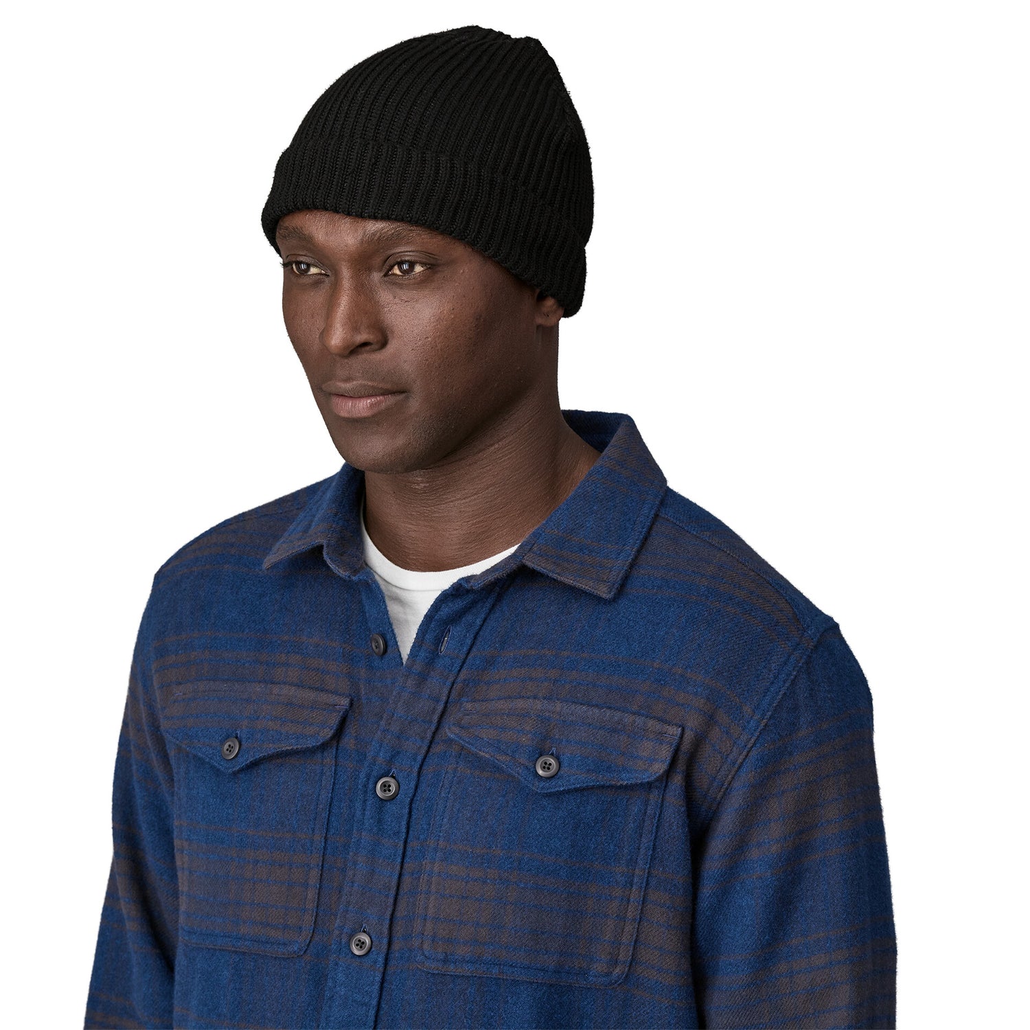 FISHERMANS ROLLED BEANIE BLACK