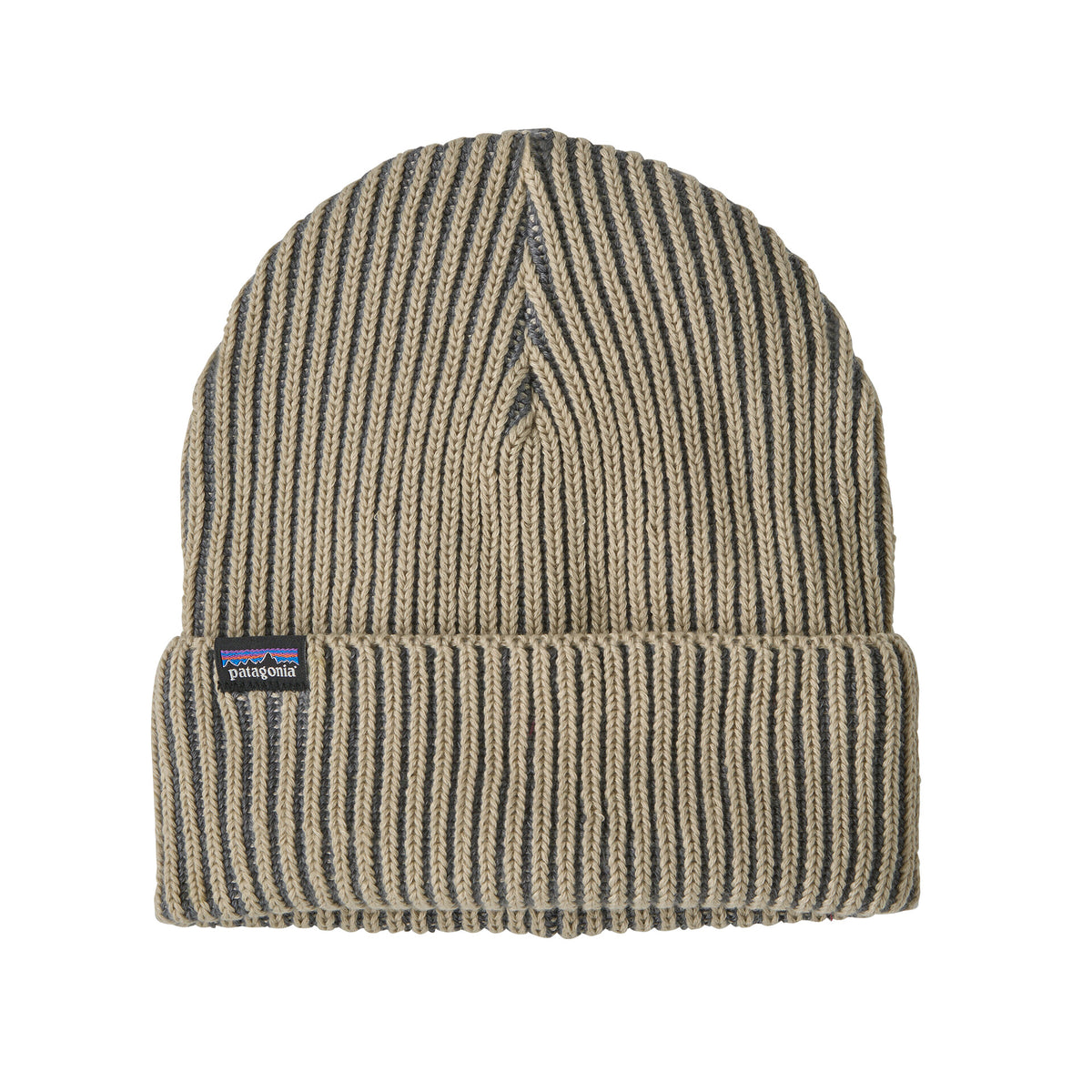 FISHERMANS ROLLED BEANIE CONTRAST STRIPE WEATHERED STONE