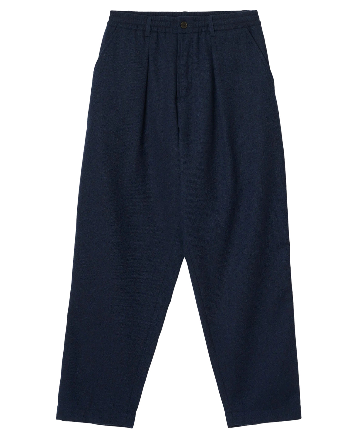 PLEATED TRACK PANT WOOL HERRINGBONE NAVY