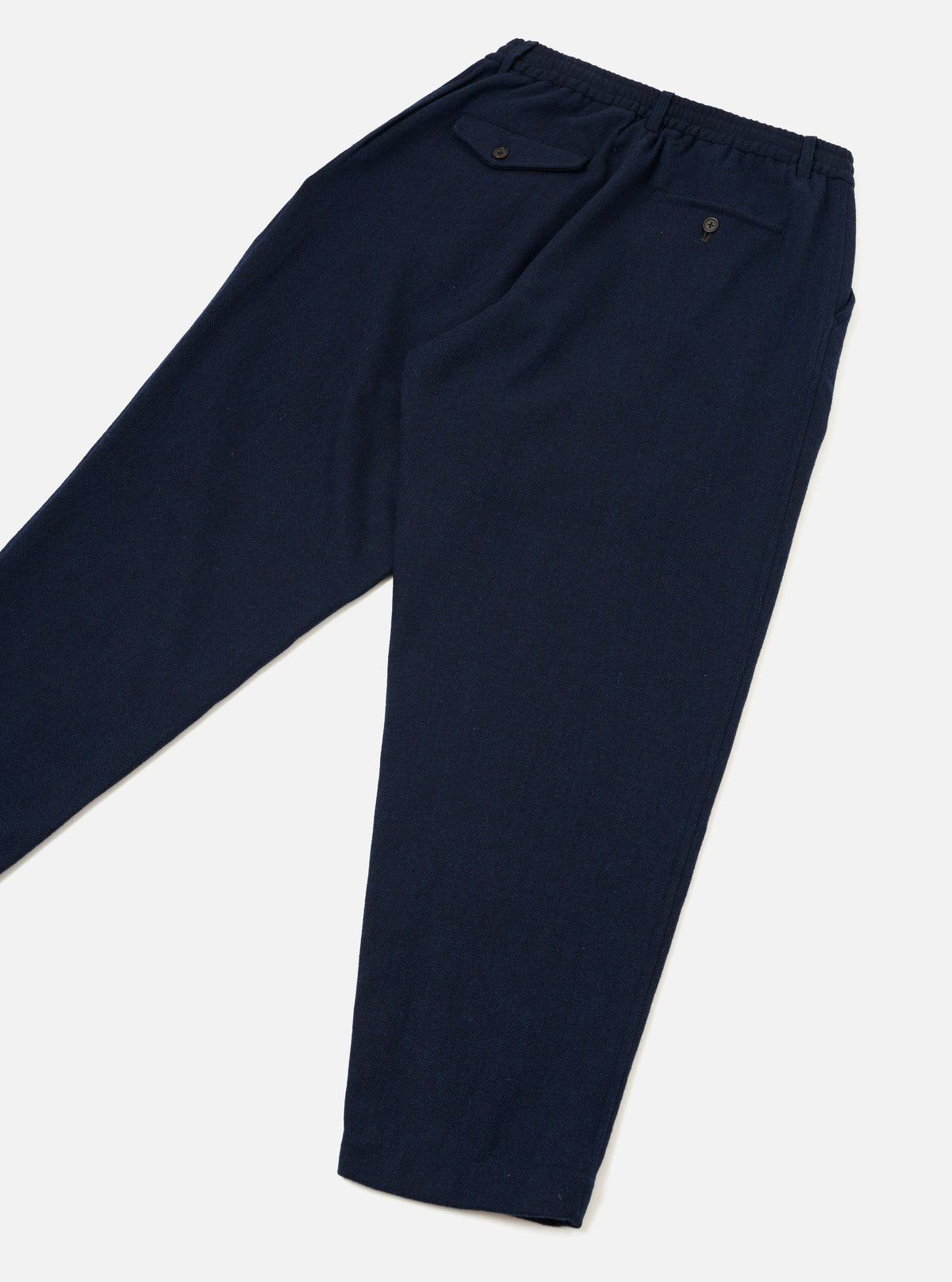 PLEATED TRACK PANT WOOL HERRINGBONE NAVY