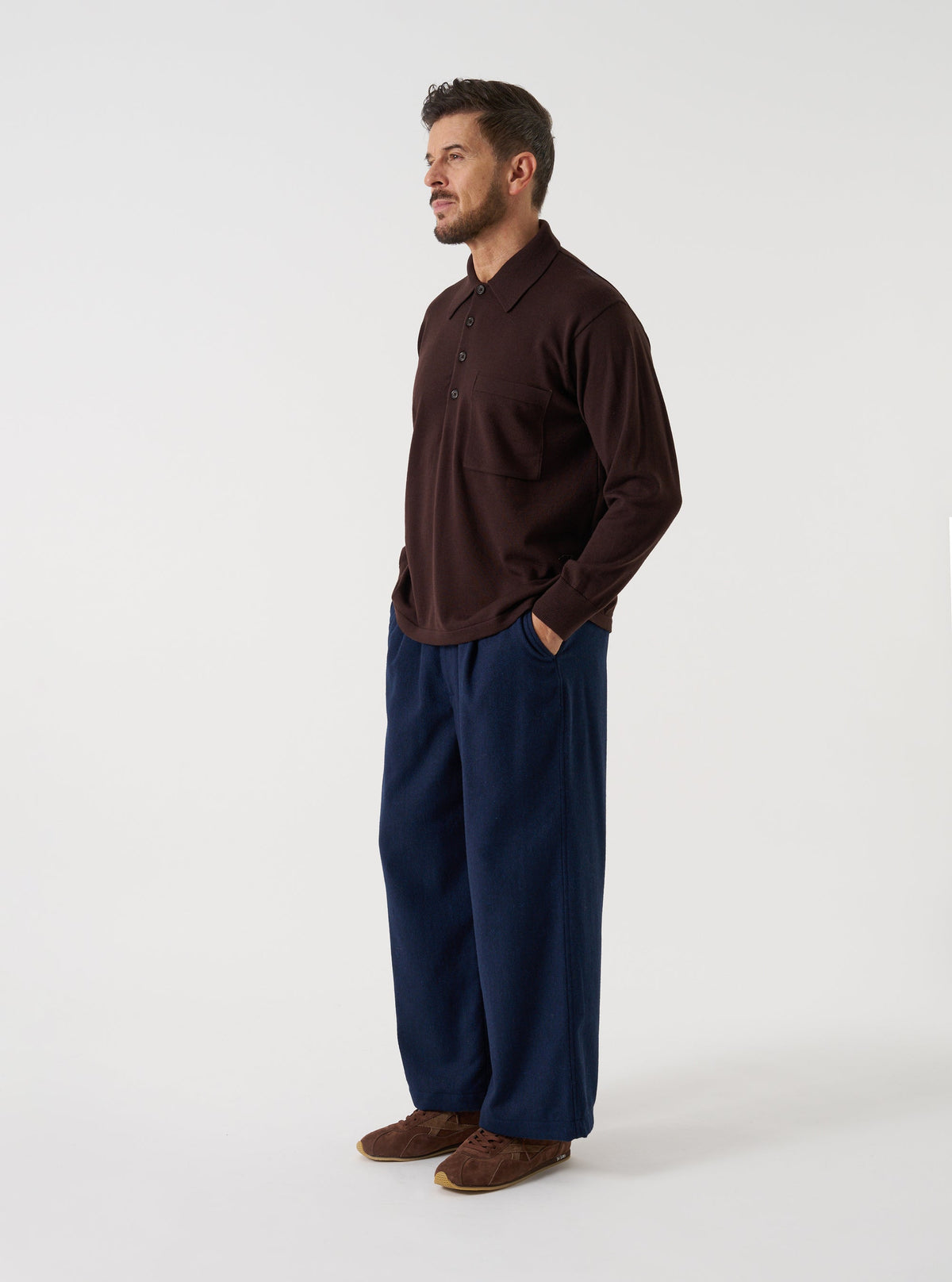 L/S PULLOVER KNIT SHIRT MERINO EXPRESSO