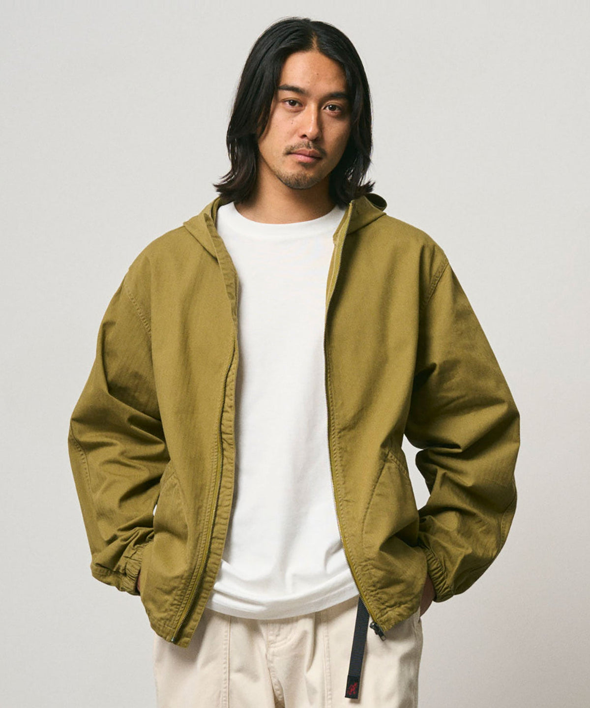 HERRINGBONE HOODED JACKET OLIVE DRAB
