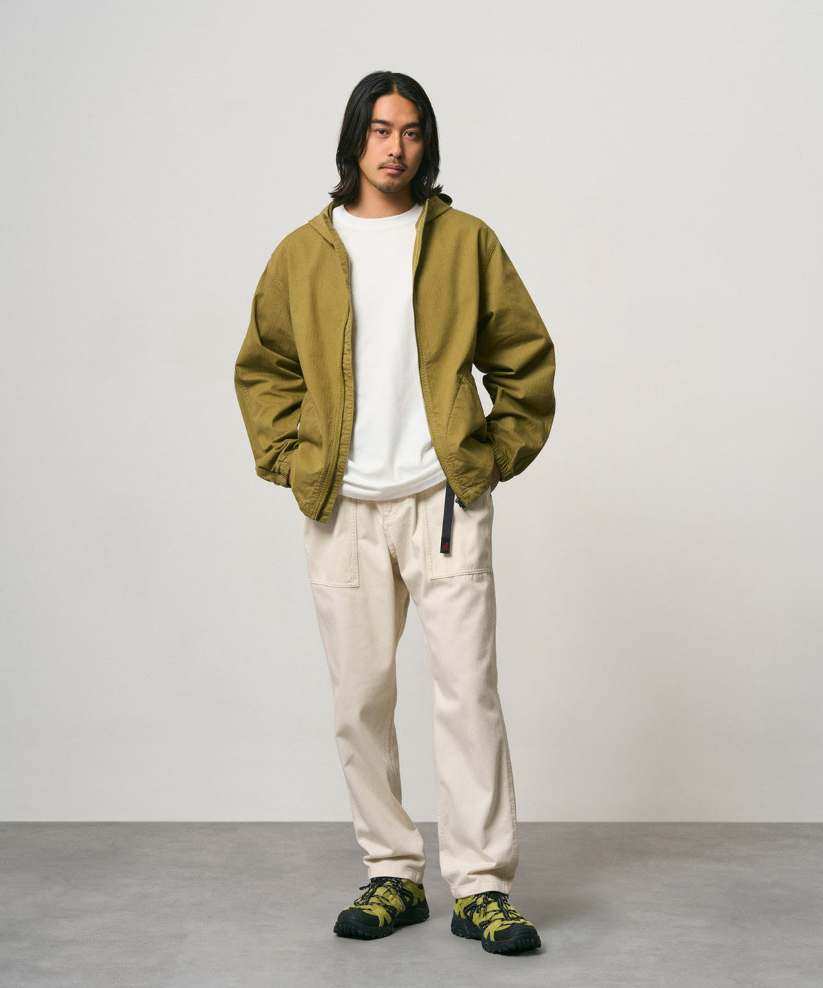 HERRINGBONE HOODED JACKET OLIVE DRAB