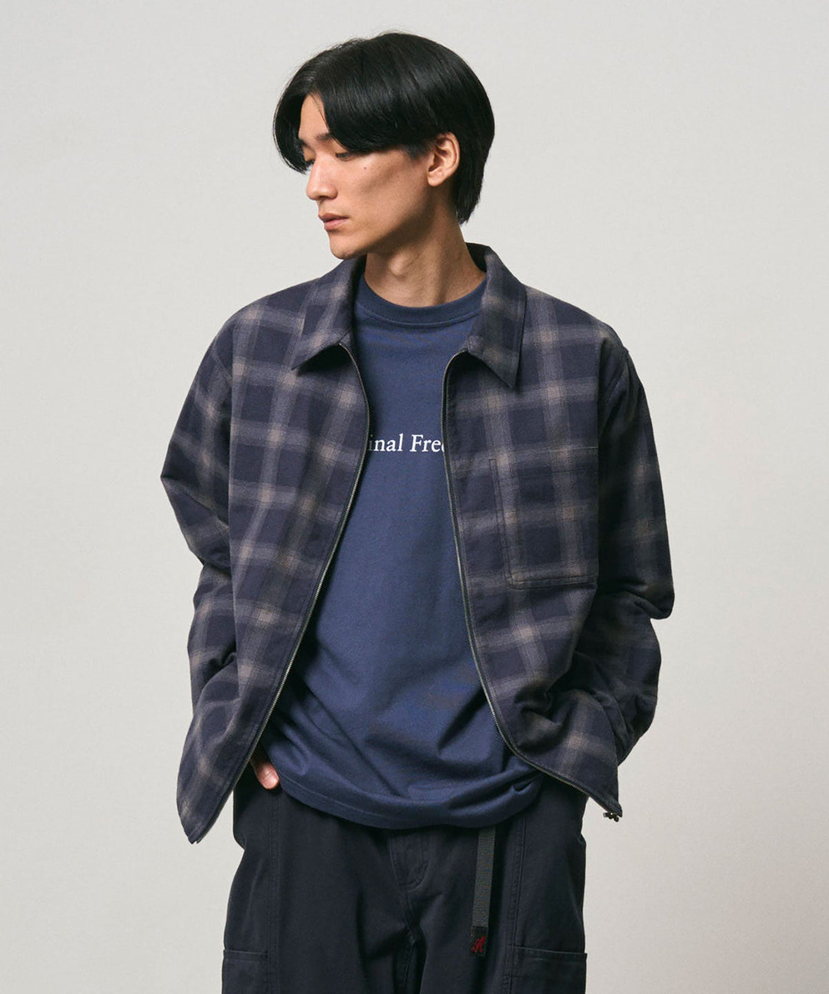 ZIP-UP INSULATED FLANNEL SHIRT NAVY SHADOW PLAID