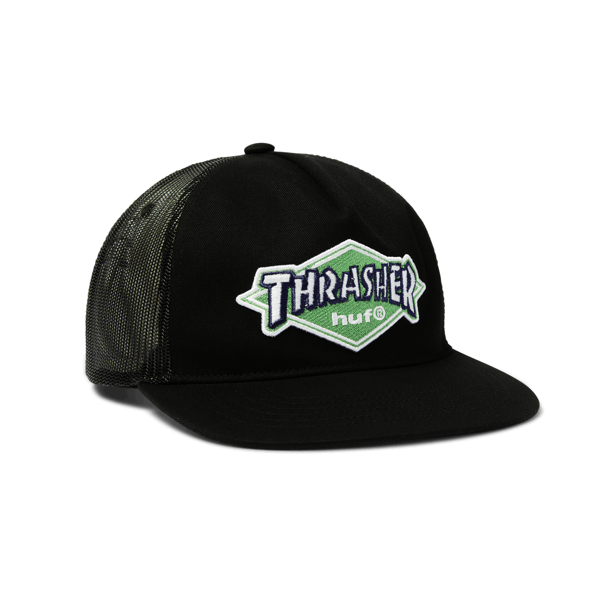 HUF X THRASHER LOGO TWILL TRUCKER BLACK