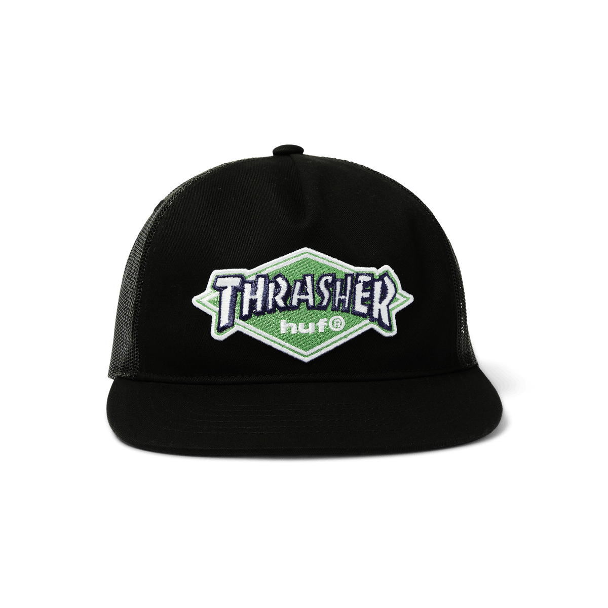 HUF X THRASHER LOGO TWILL TRUCKER BLACK