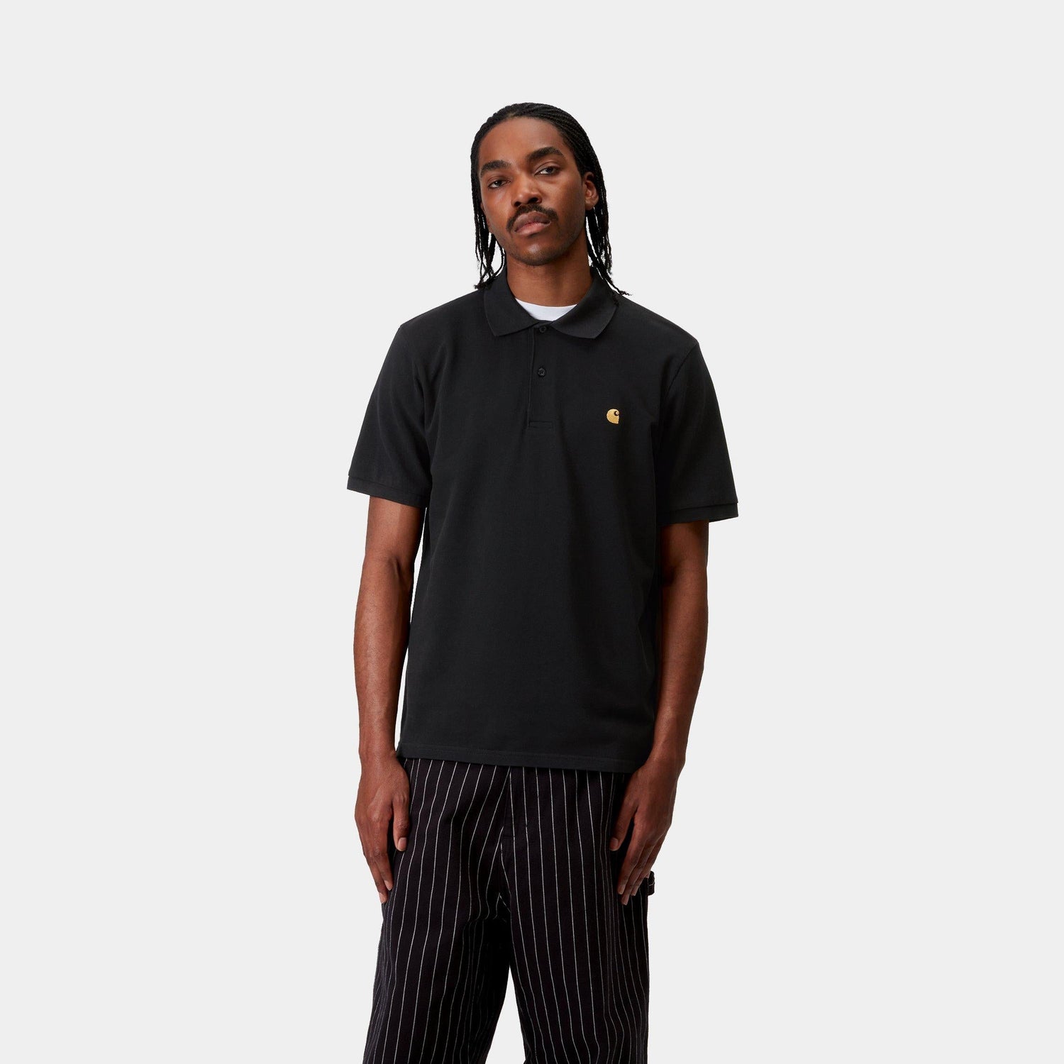 S/S CHASE PIQUE POLO BLACK / GOLD