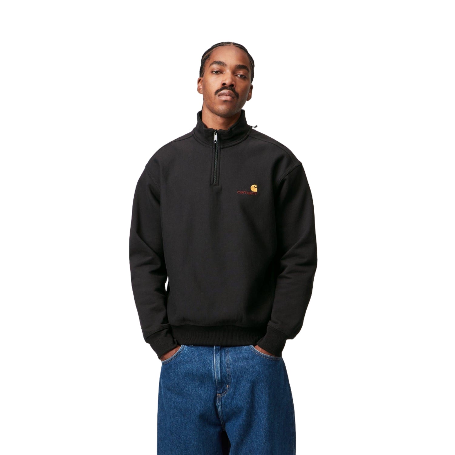 HALF ZIP AMERICAN SCRIPT SWEAT BLACK