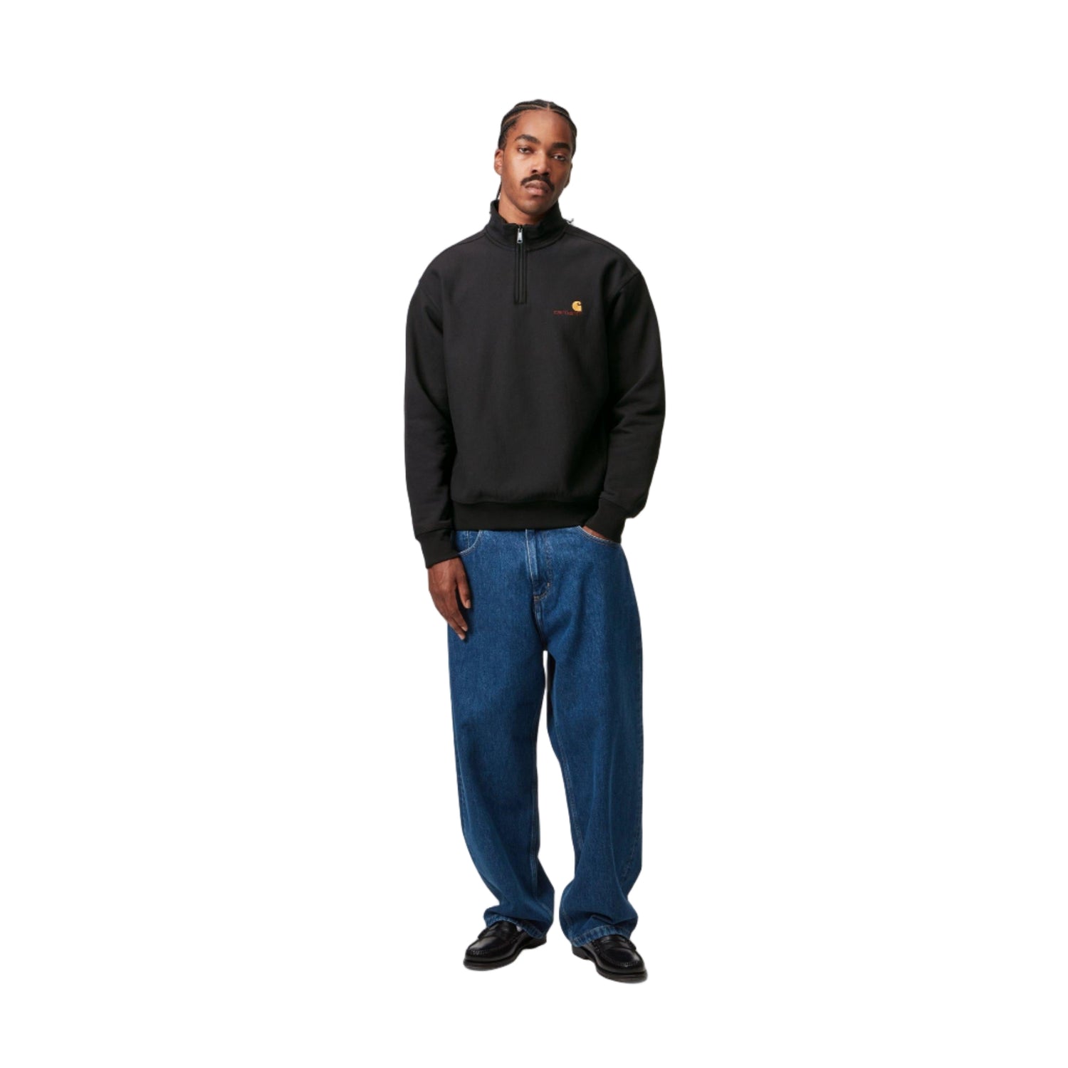HALF ZIP AMERICAN SCRIPT SWEAT BLACK