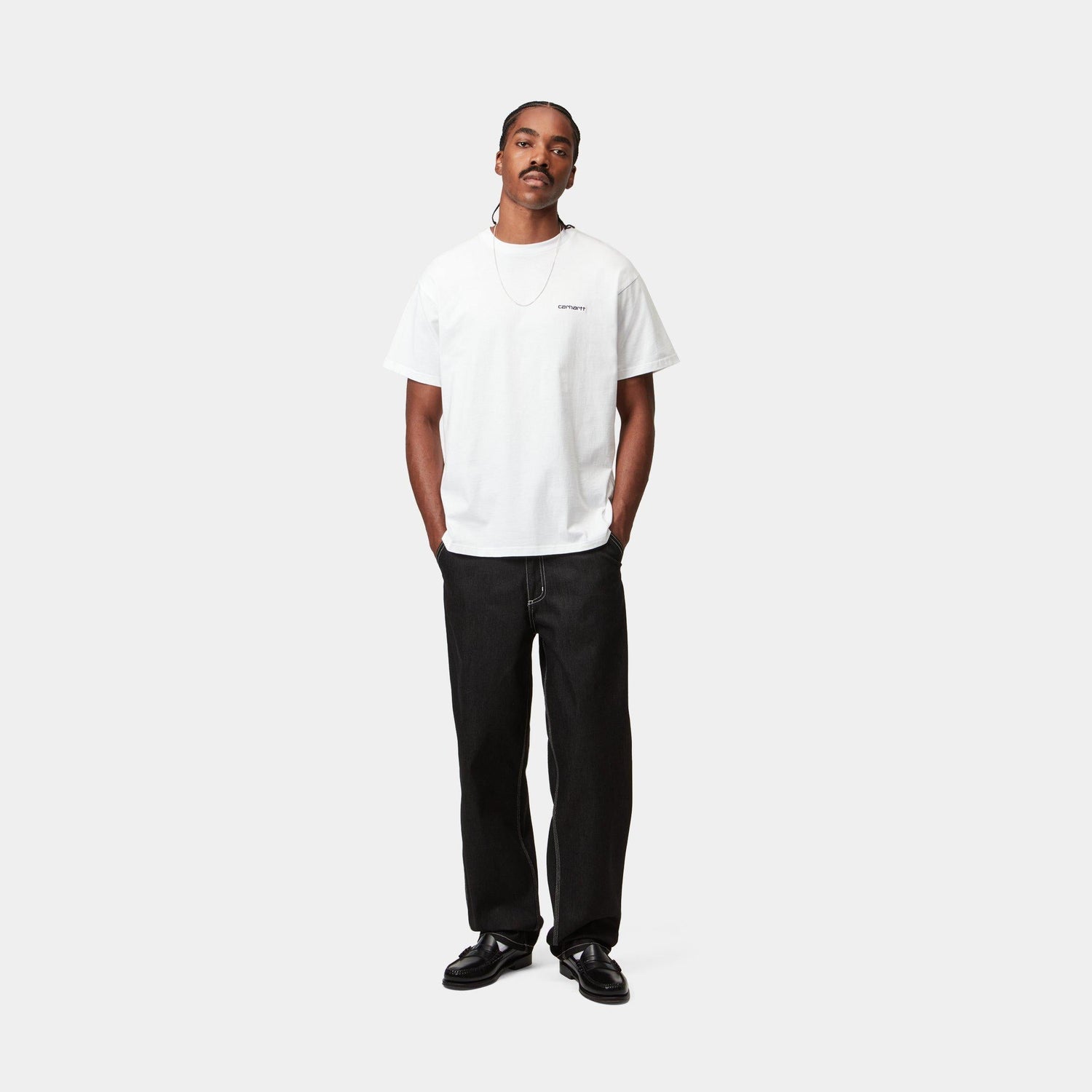 S/S SCRIPT EMBROIDERY T-SHIRT WHITE / BLACK