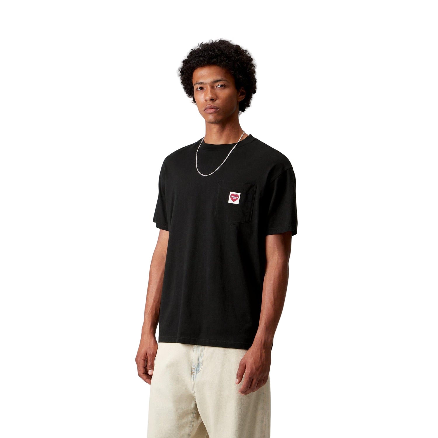 S/S POCKET HEART T-SHIRT BLACK / RED