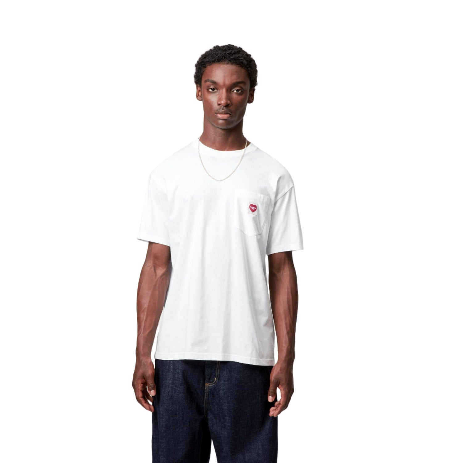 S/S POCKET HEART T-SHIRT WHITE / RED
