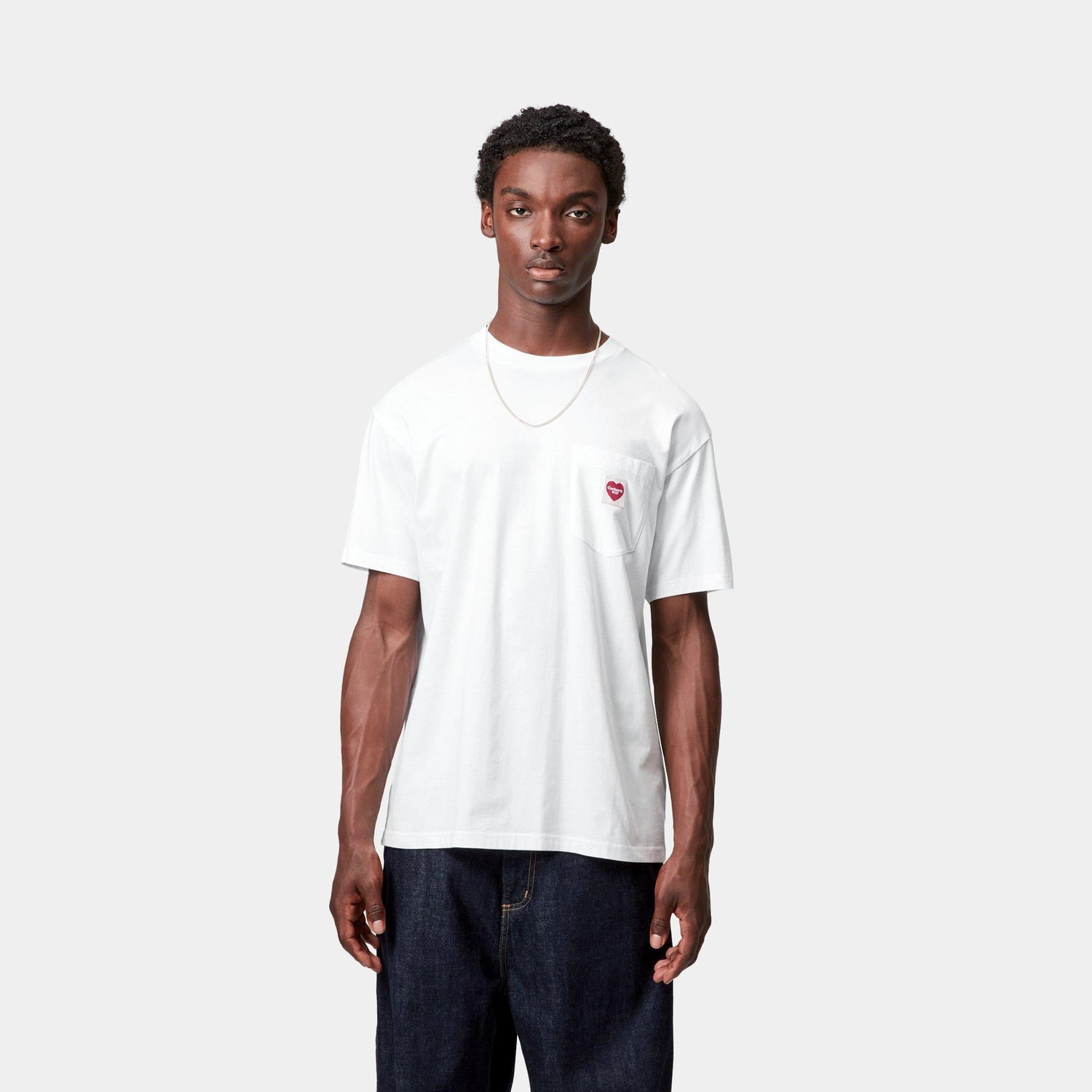 S/S POCKET HEART T-SHIRT WHITE / RED