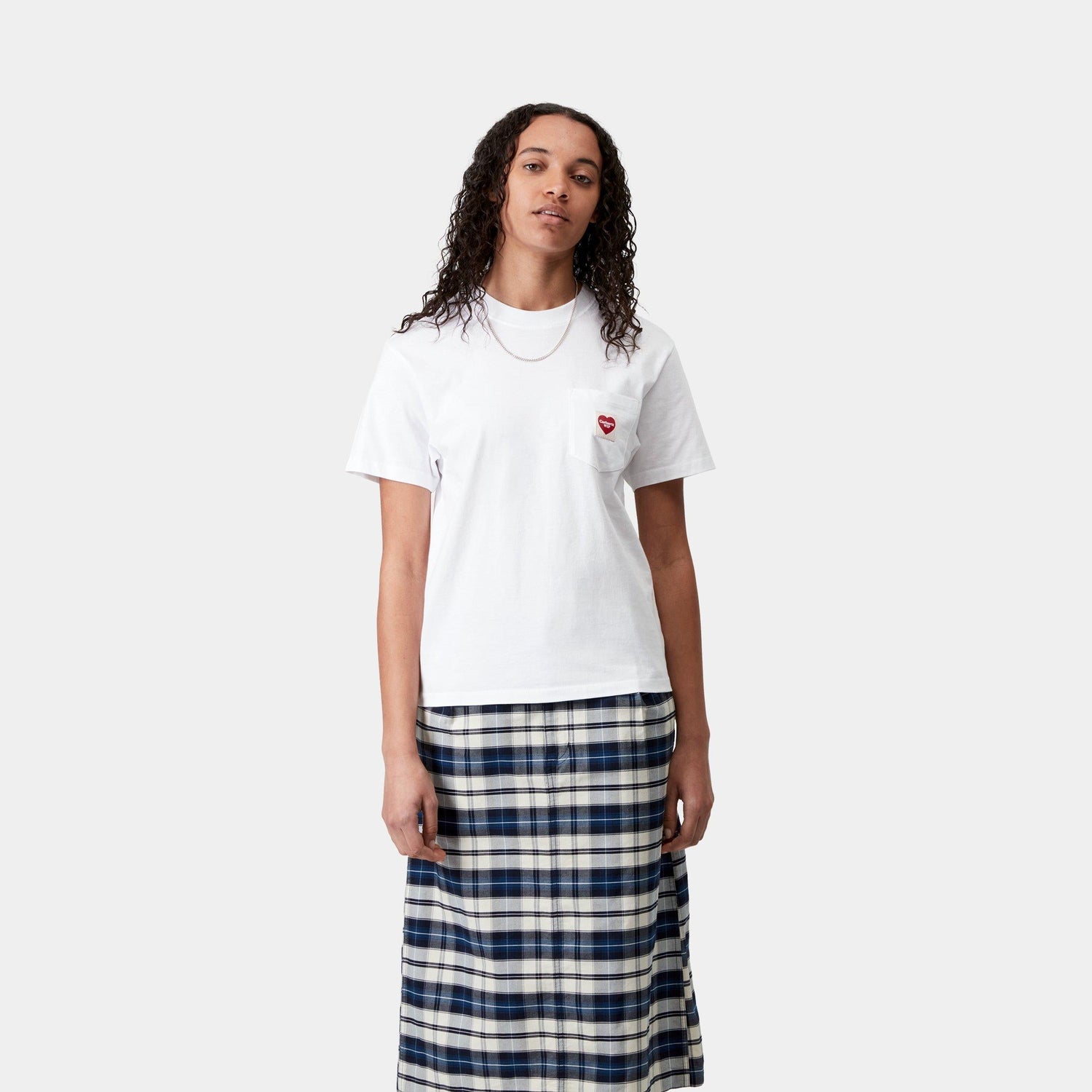 W' S/S POCKET HEART T-SHIRT WHITE / RED