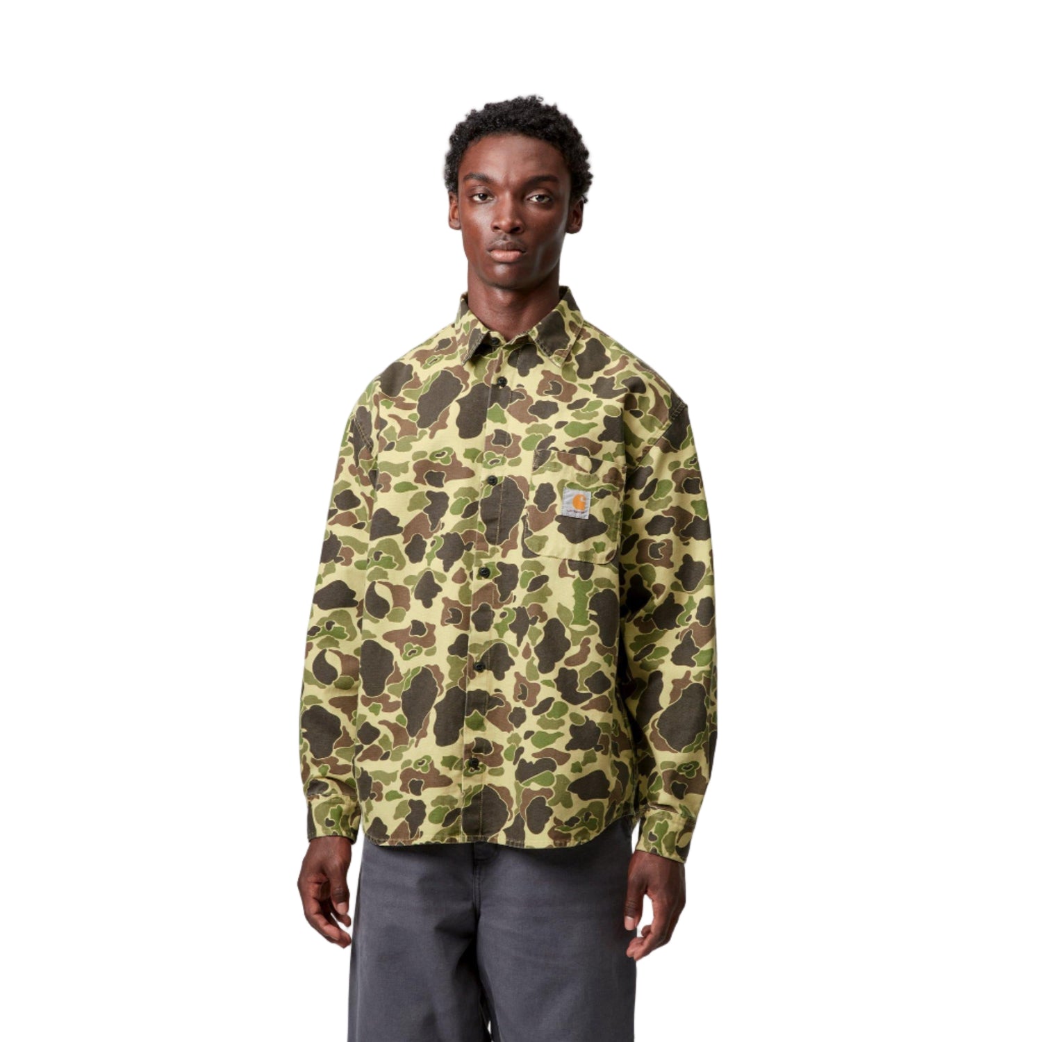 L/S DUCK SHIRT CAMO DUCK GREEN STONE WASHED