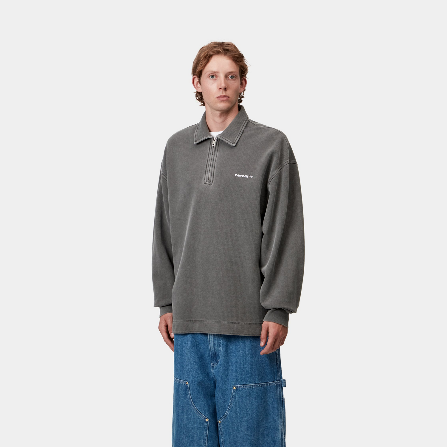 PIQUESCRIPT SWEATSHIRT BLACK / WHITE GARMENT DYED