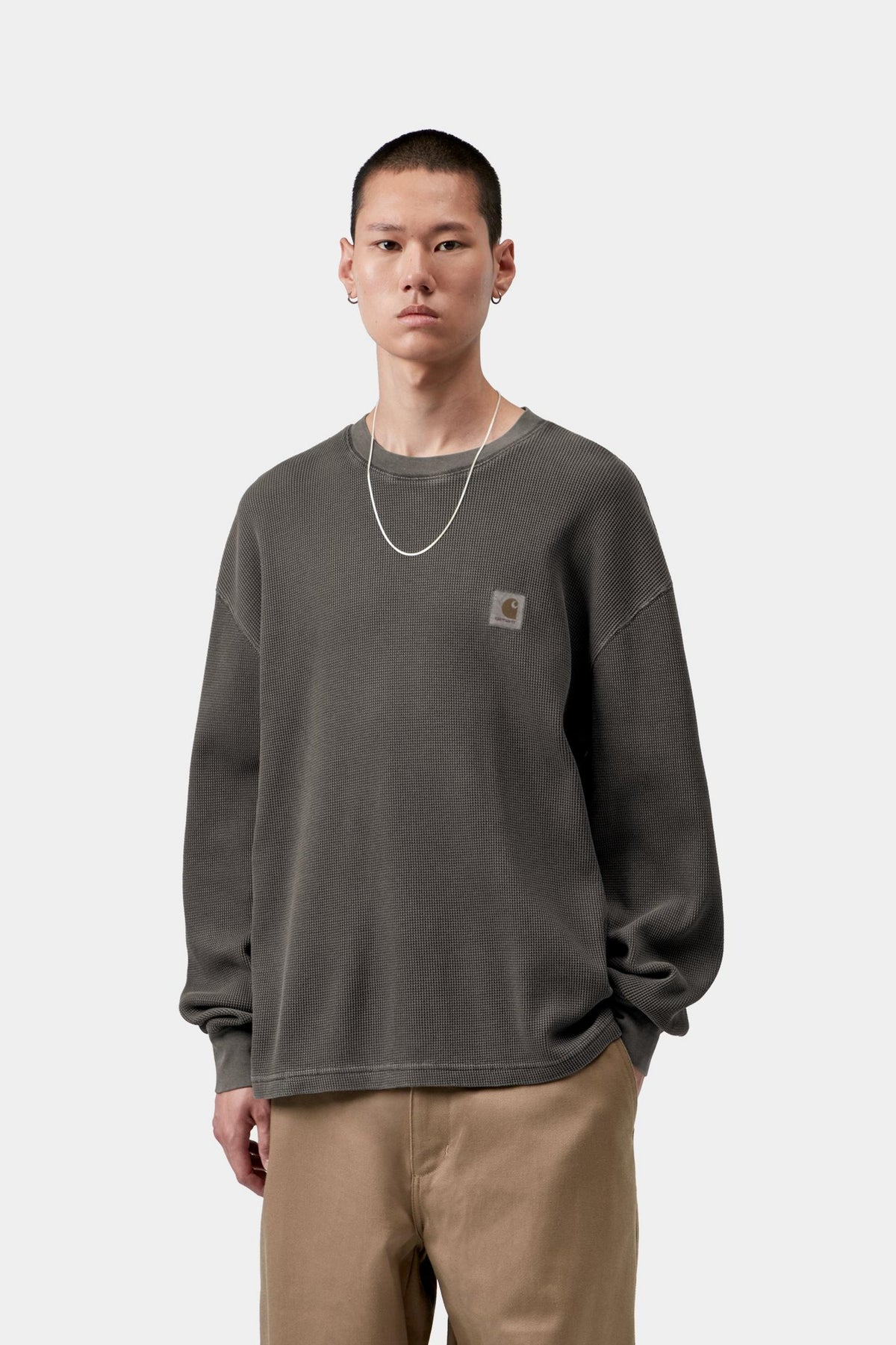 L/S VISTA WAFFLE T-SHIRT BLACK GARMENT DYED