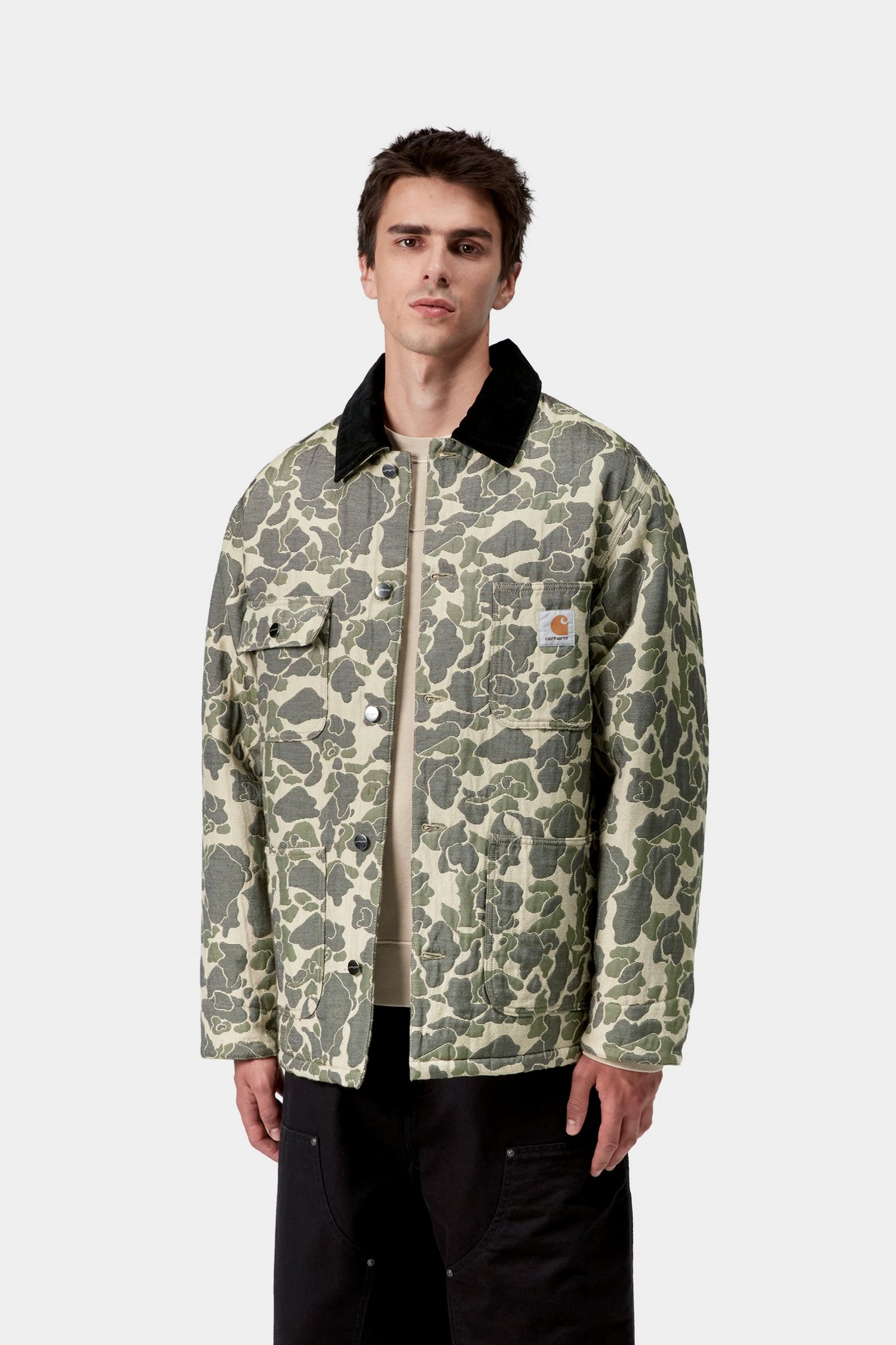 TAPESTRY CHORE COAT CAMO DUCK JACQUARD GREEN / TOBACCO
