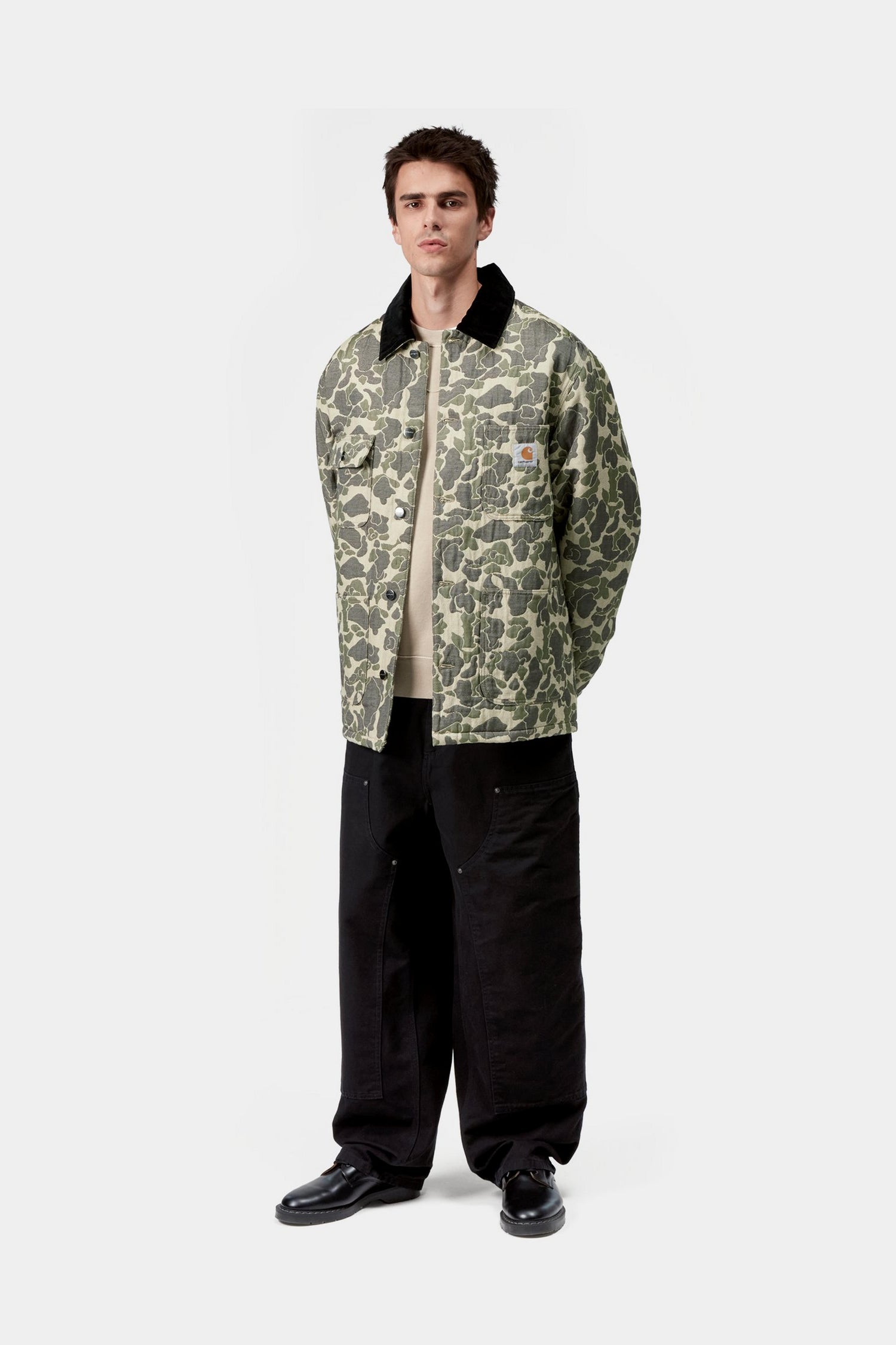 TAPESTRY CHORE COAT CAMO DUCK JACQUARD GREEN / TOBACCO