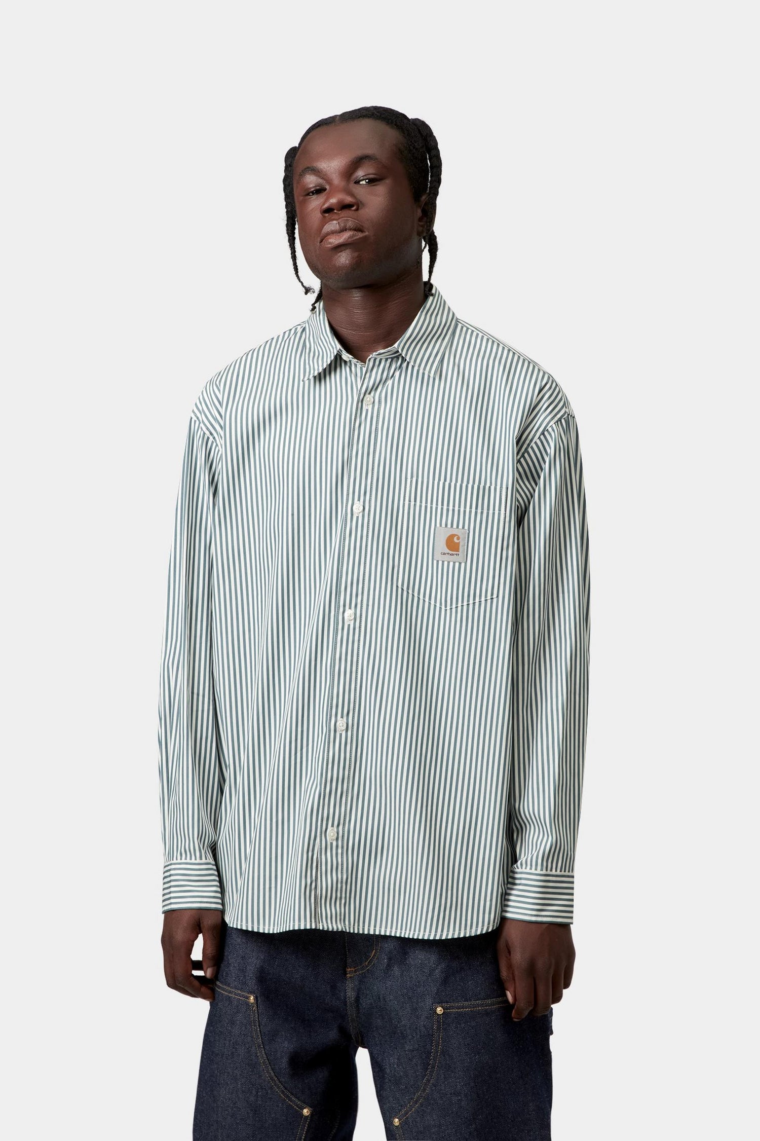 L/S DALDRY SHIRT DALDRY STRIPE, OFFICE BLUE / WAX