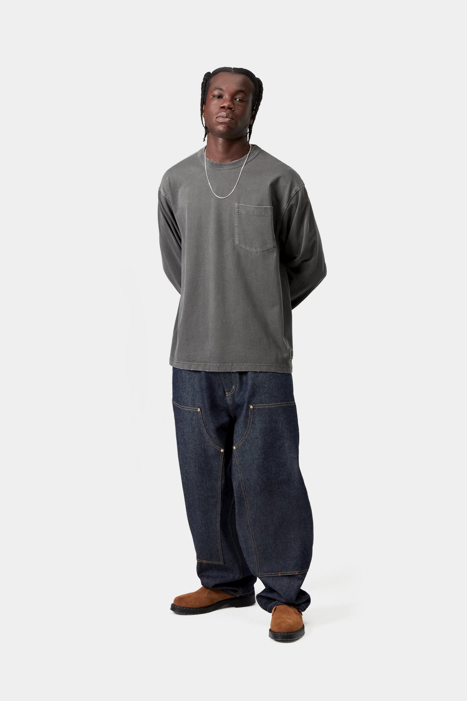 L/S TORION POCKET T-SHIRT BLACK GRIND WASH