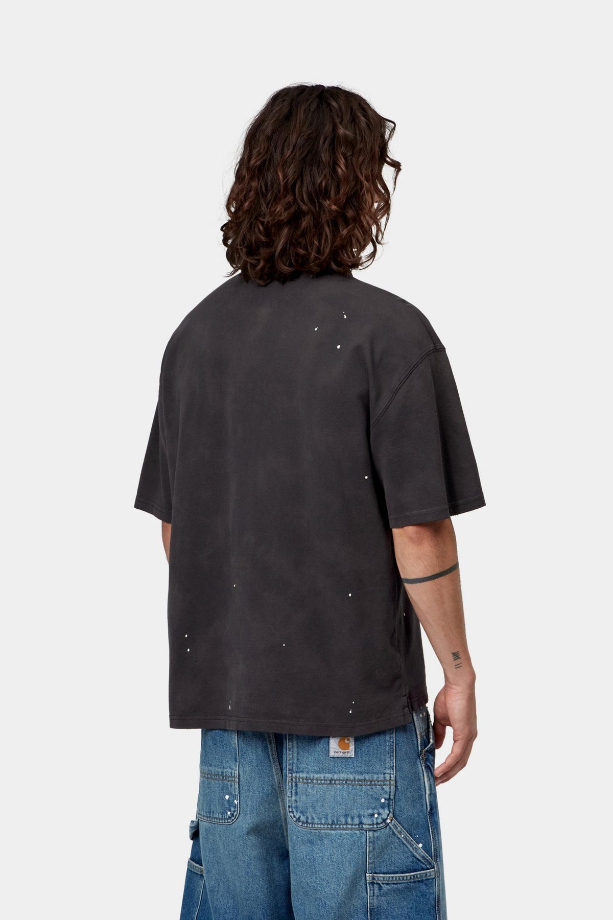 S/S PAINTER POLO BLACK DESTROY WASH SPLATTER