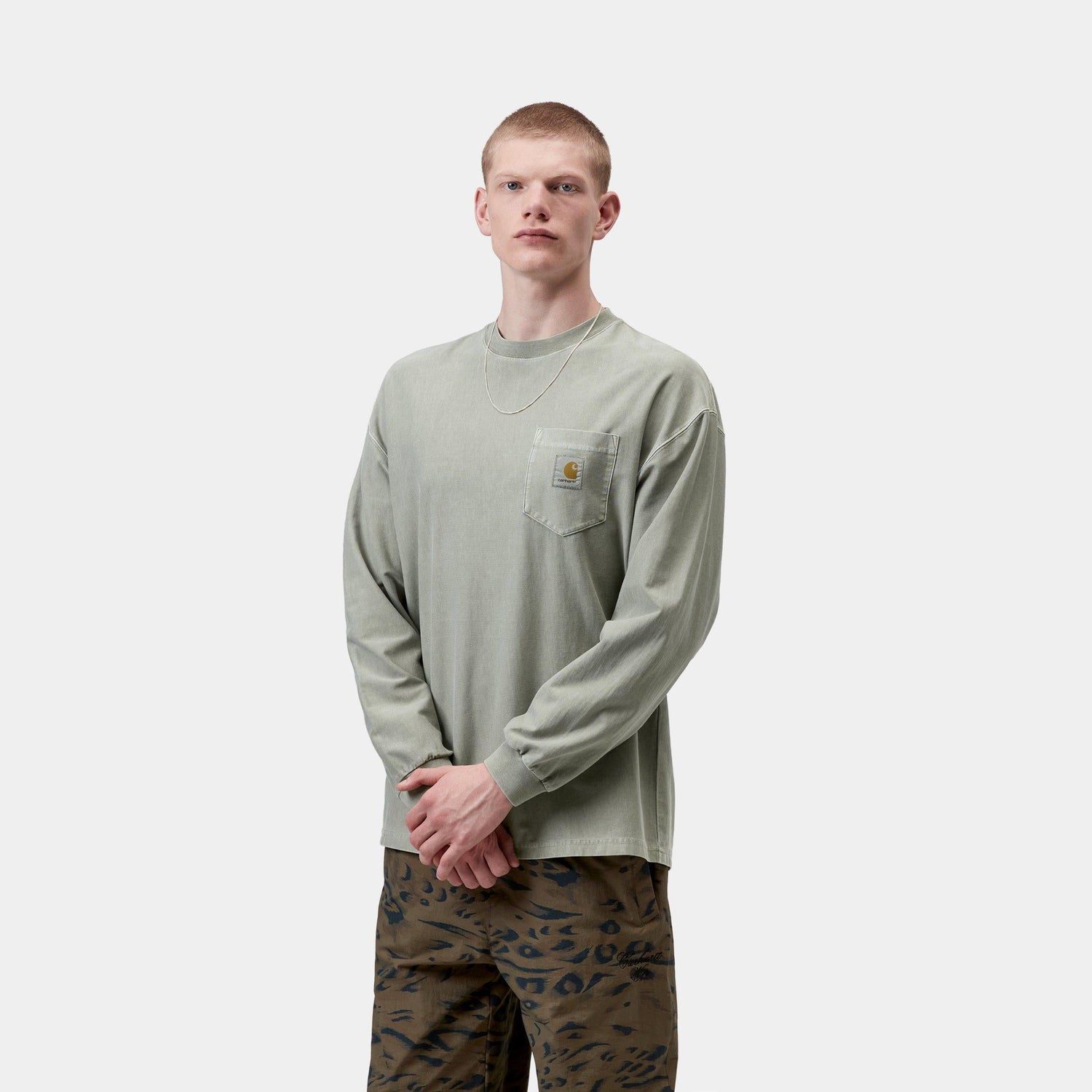 L/S LOOSE POCKET T-SHIRT SHADY GREEN GARMENT DYED