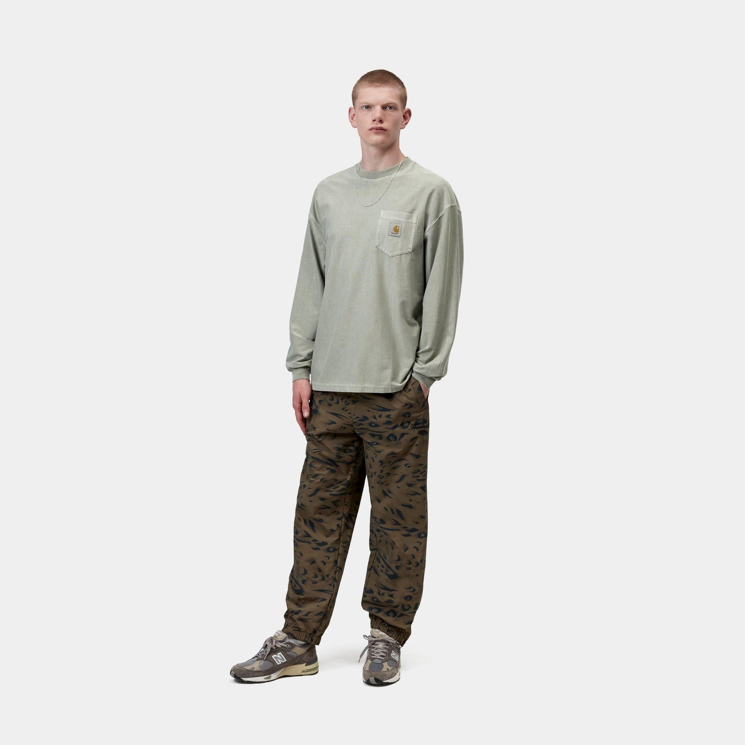 L/S LOOSE POCKET T-SHIRT SHADY GREEN GARMENT DYED