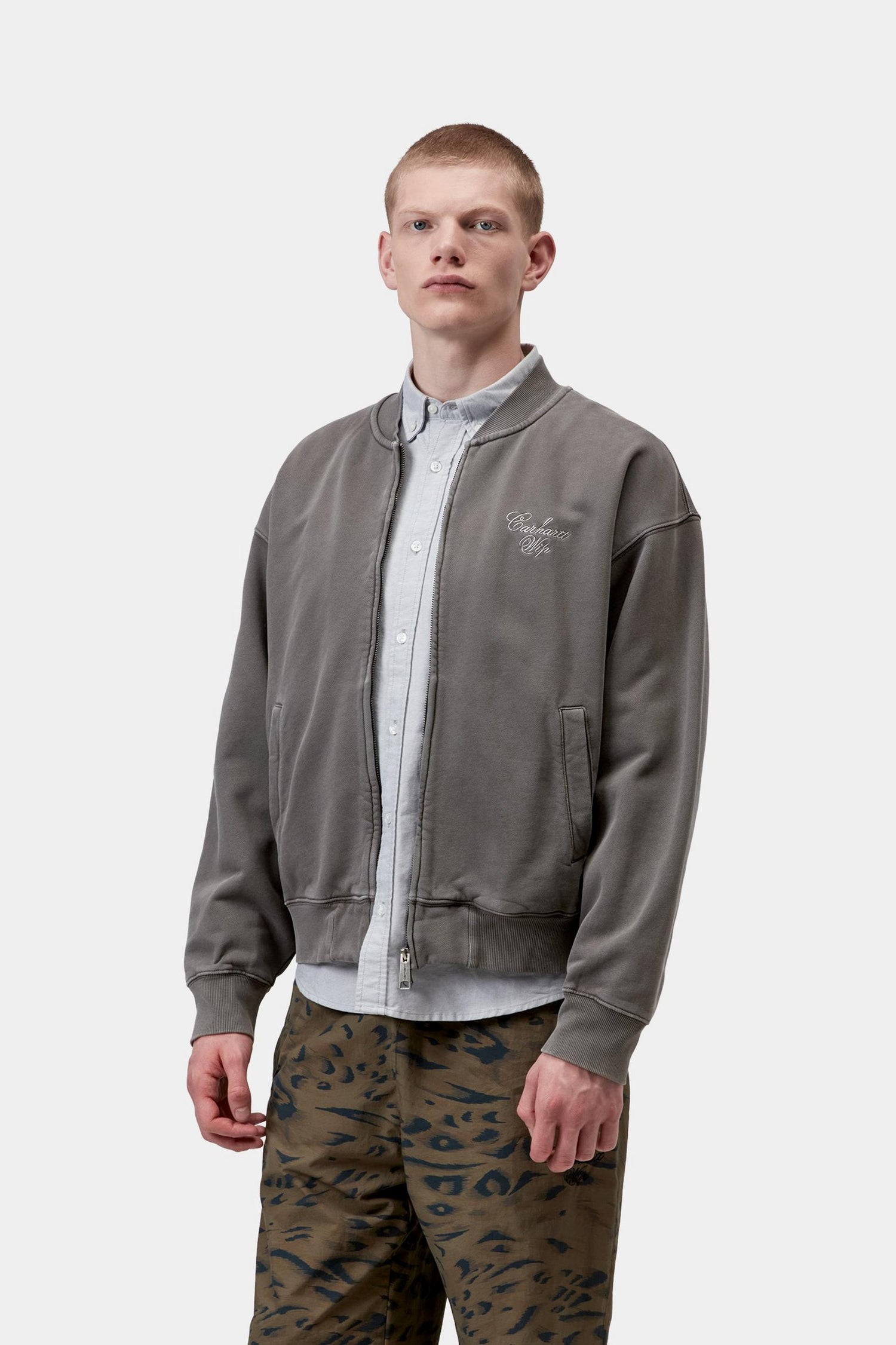 LONGHAND BOMBER BLACK / WHITE GARMENT DYED