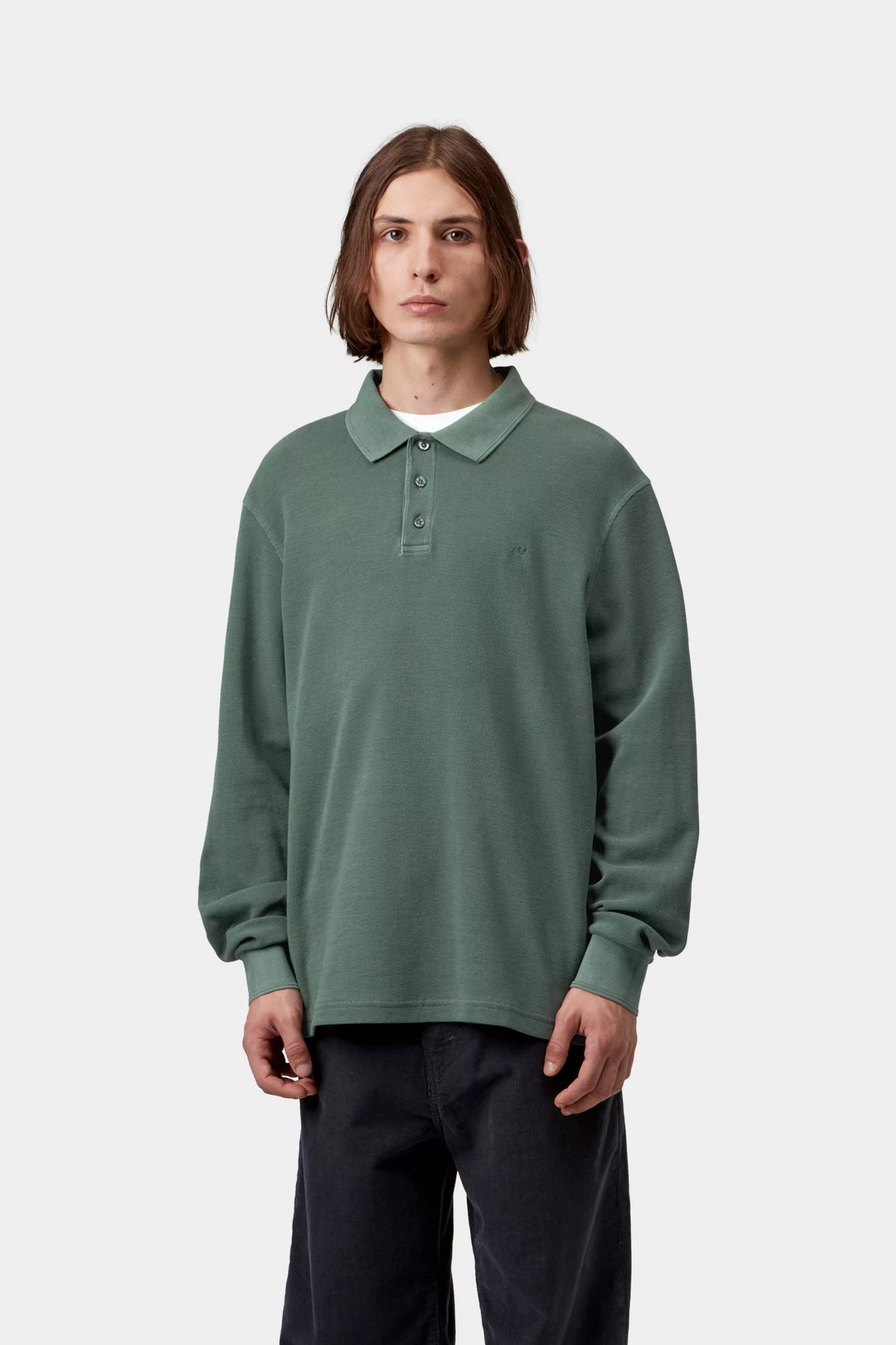 L/S WAFFLE RUGBY SHIRT DARK SCARAB GARMENT DYED