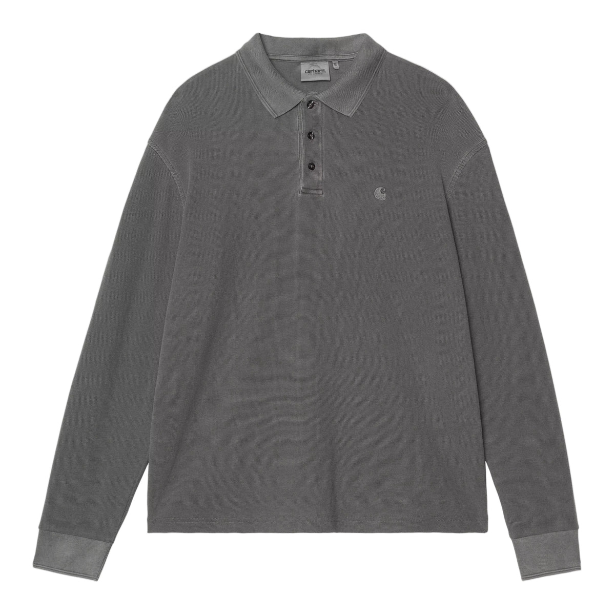 L/S WAFFLE RUGBY SHIRT BLACK GARMENT DYED