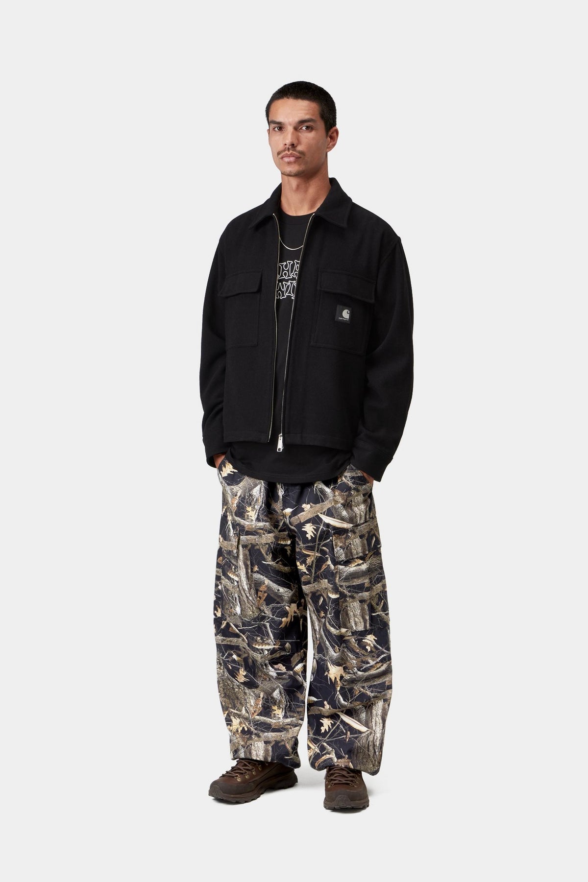 OSBORN CARGO PANT CAMO FEATHER TREE BLACK RINSED