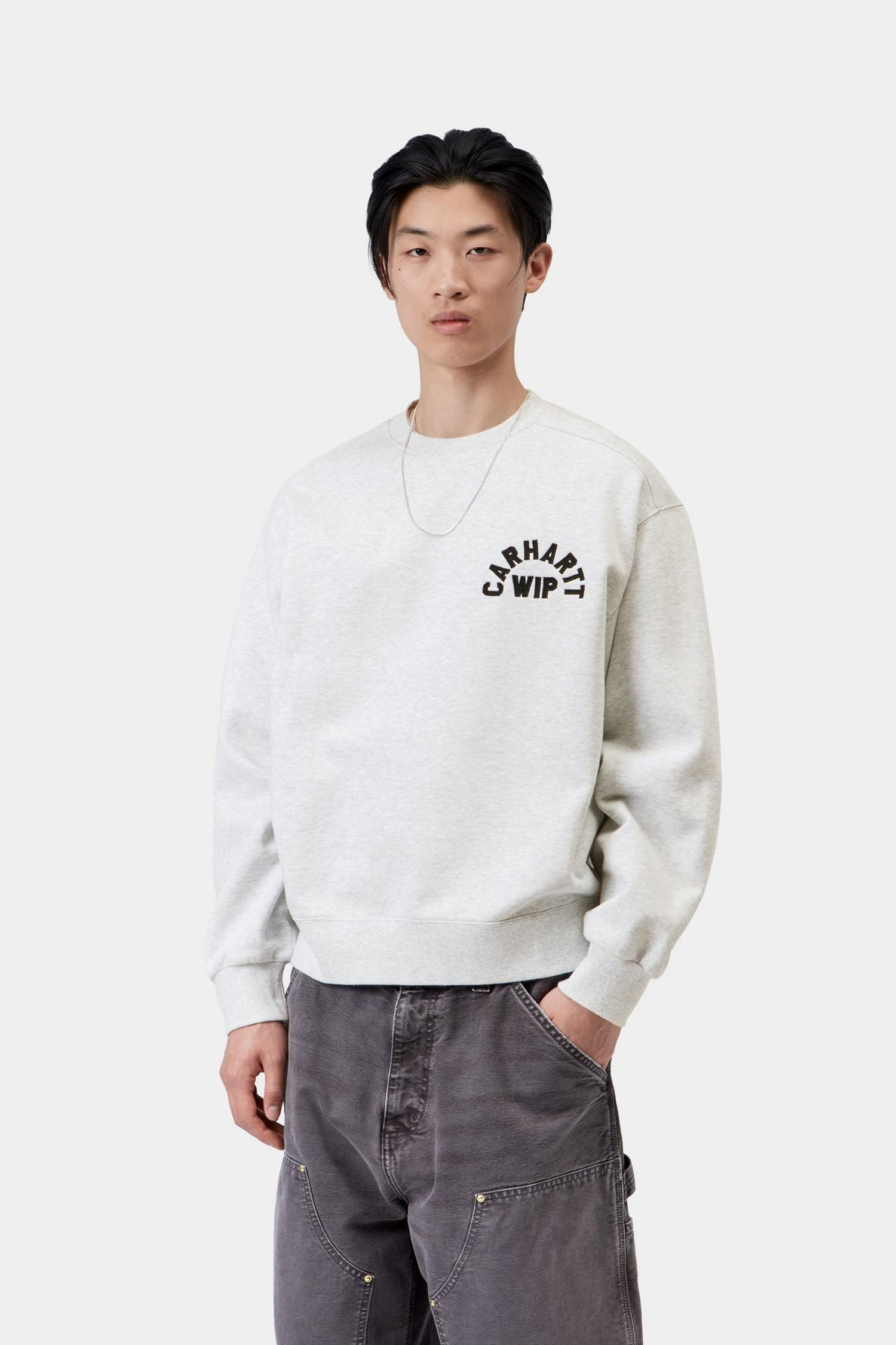 ARCH SCRIPT SWEAT ASH HEATHER / DARK NAVY STONE WASHED