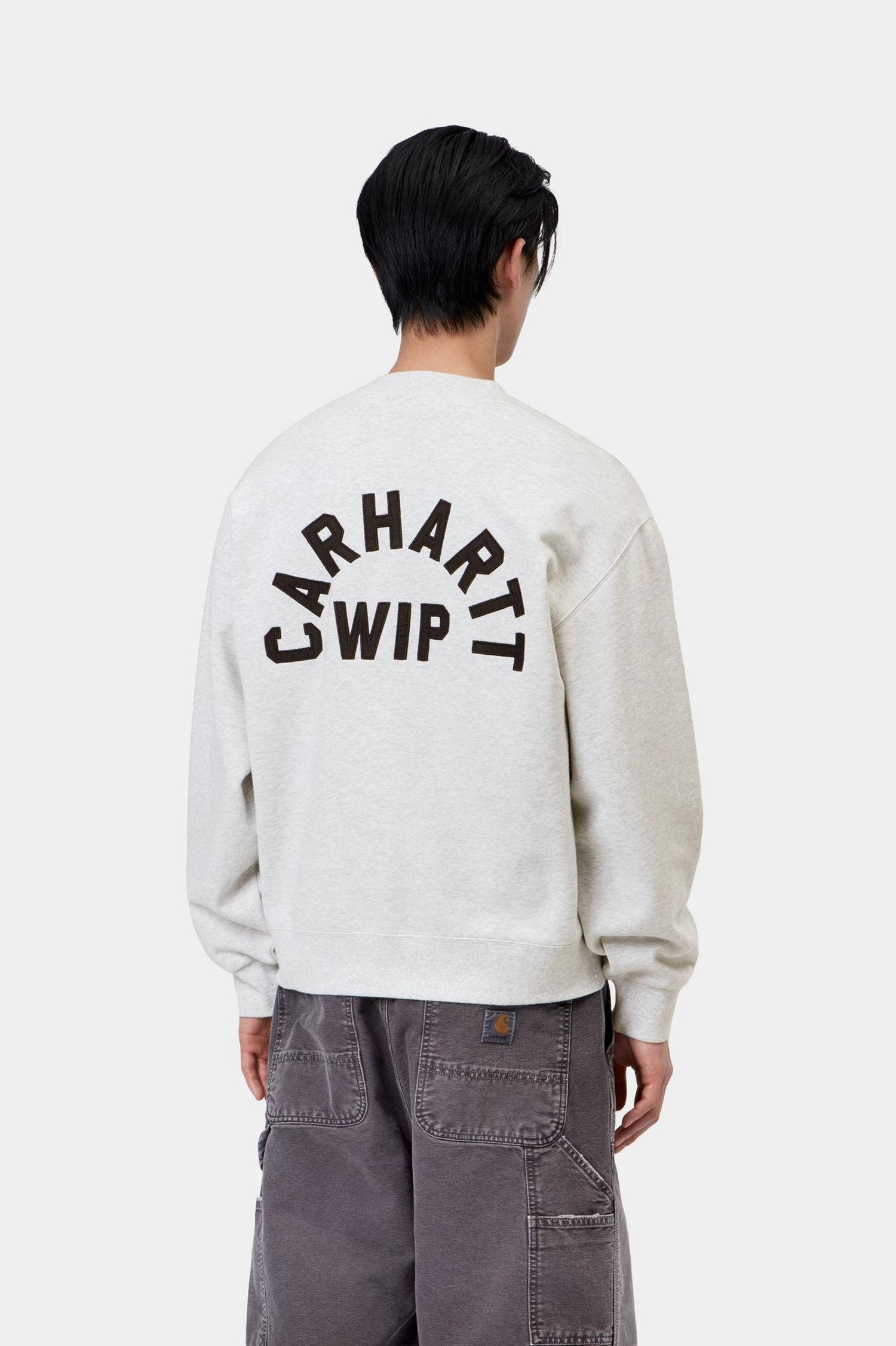 ARCH SCRIPT SWEAT ASH HEATHER / DARK NAVY STONE WASHED