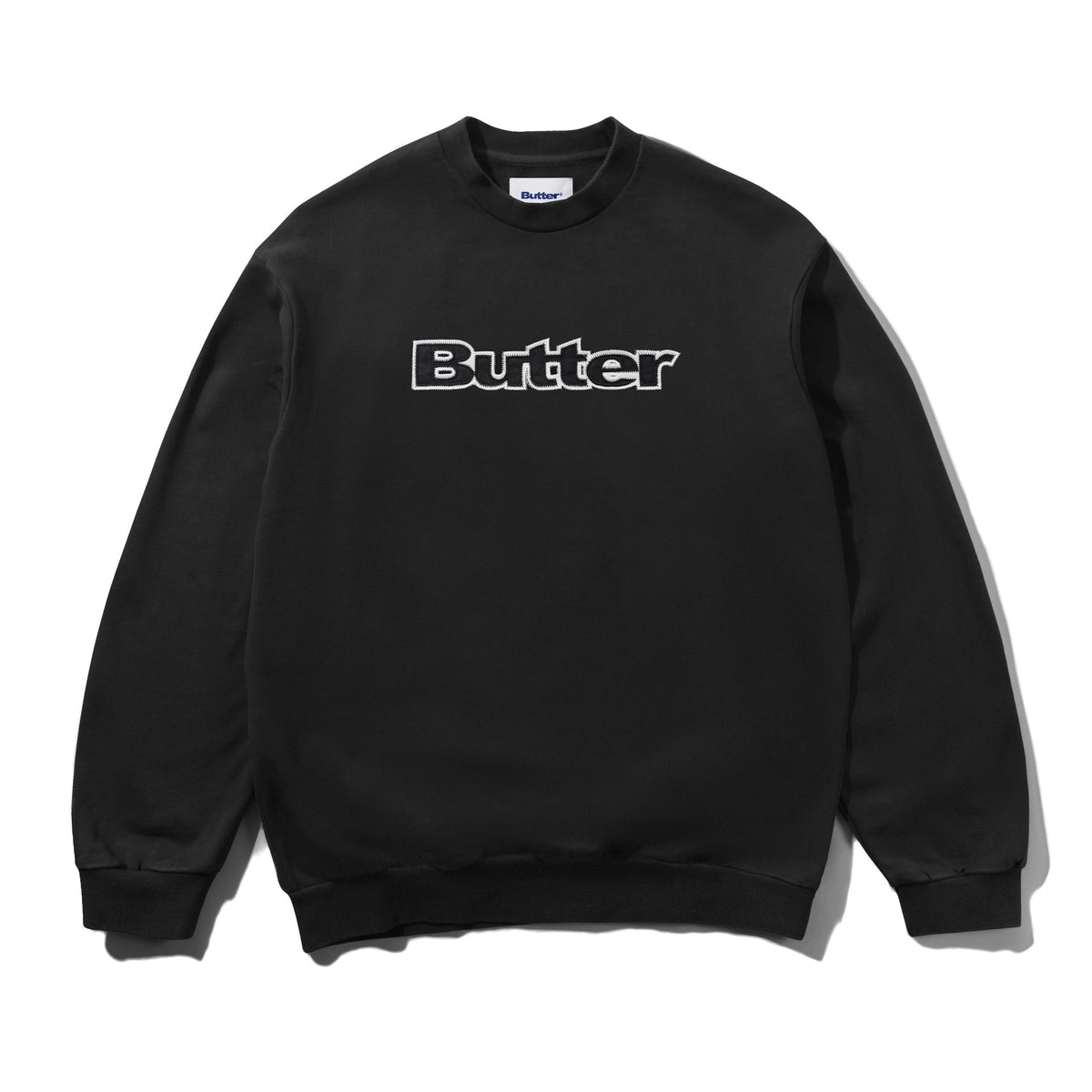 SATIN APPLIQUE LOGO CREWNECK BLACK