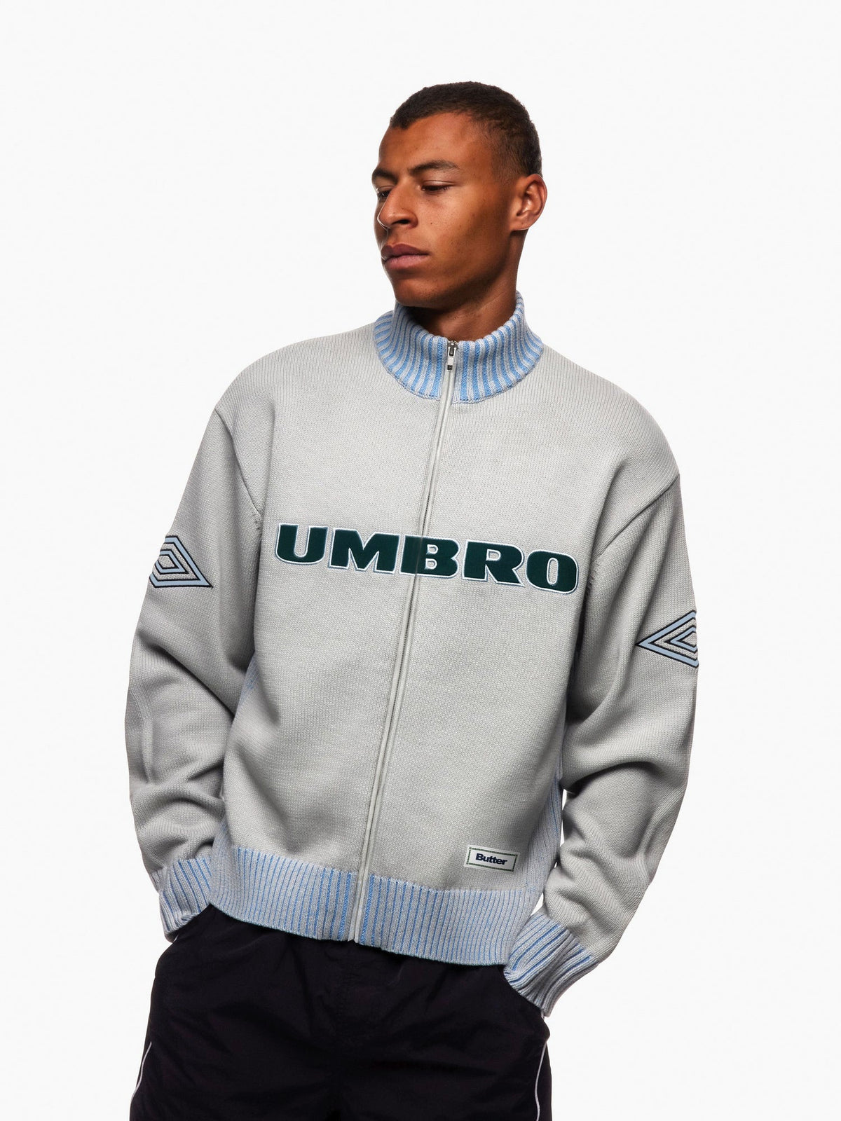 DIAMOND ZIP-THRU KNIT GREY