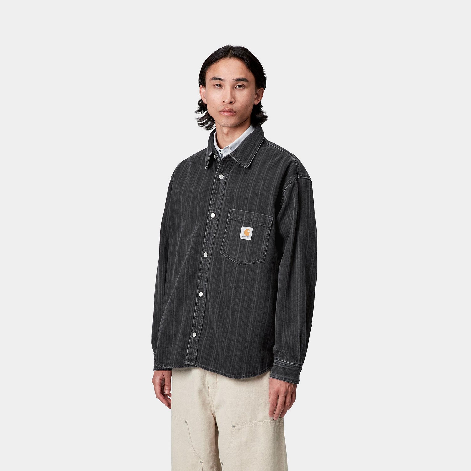 RYLAN SHIRT JAC RYLAN STRIPE BLACK STONE WASHED